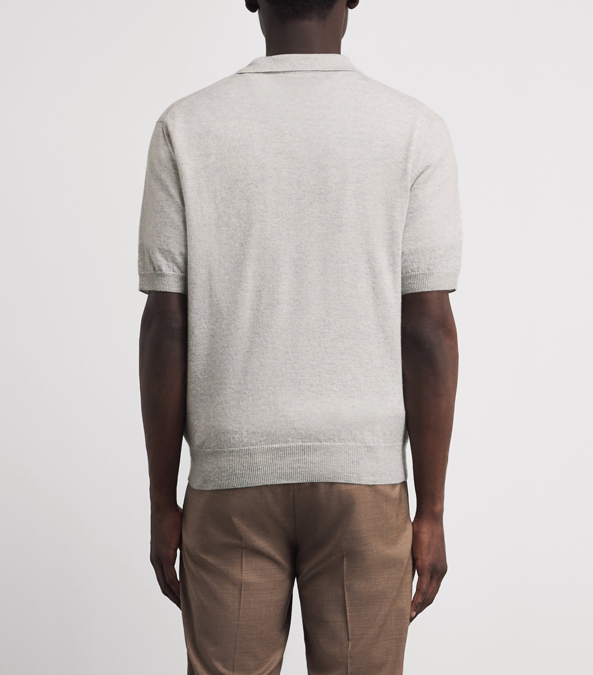 Paul & Shark Mens Cashmere-Linen Open-Collar Polo Shirt Light Grey Image 5