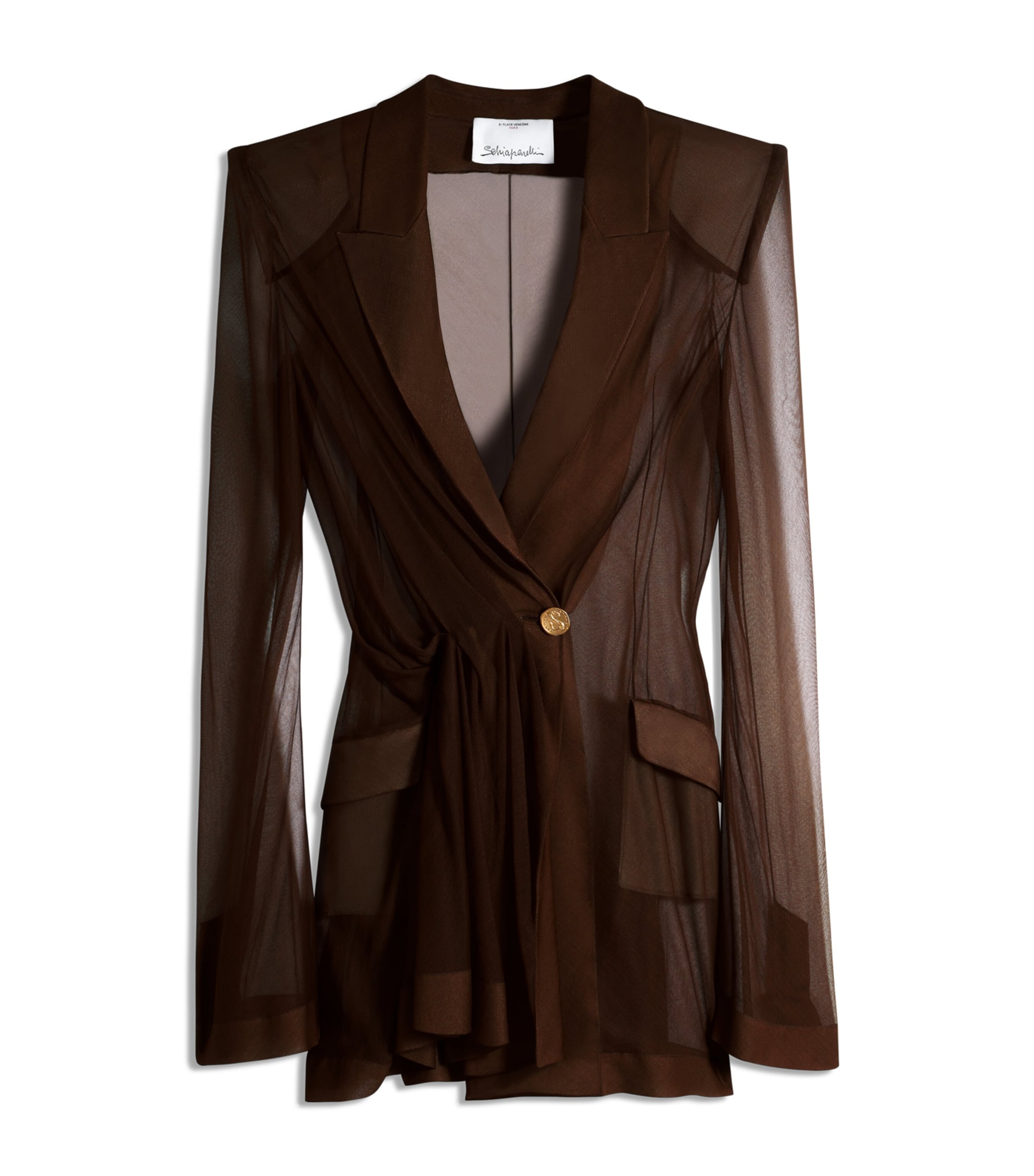 Schiaparelli Womens Silk Transparent Double-Breasted Jacket Brown Image 1
