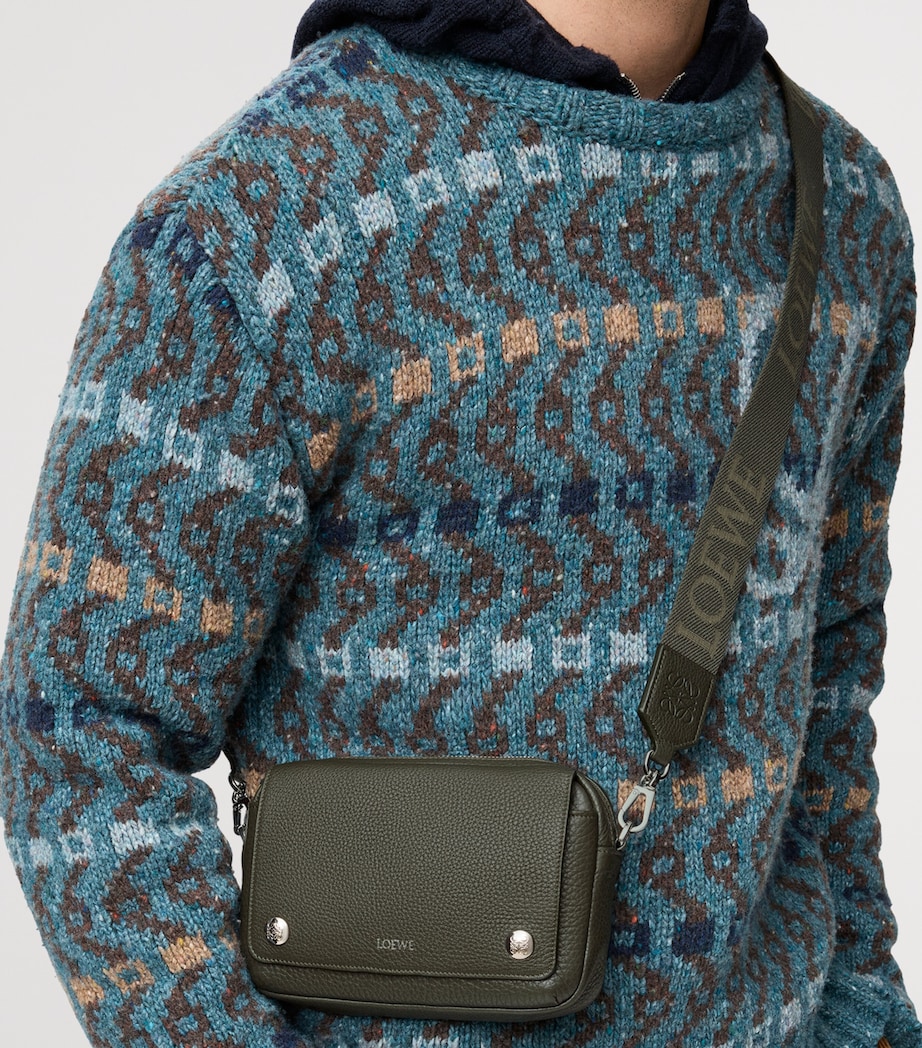 Small Leather Pebble Messenger Bag DARK KHAKI Image 7