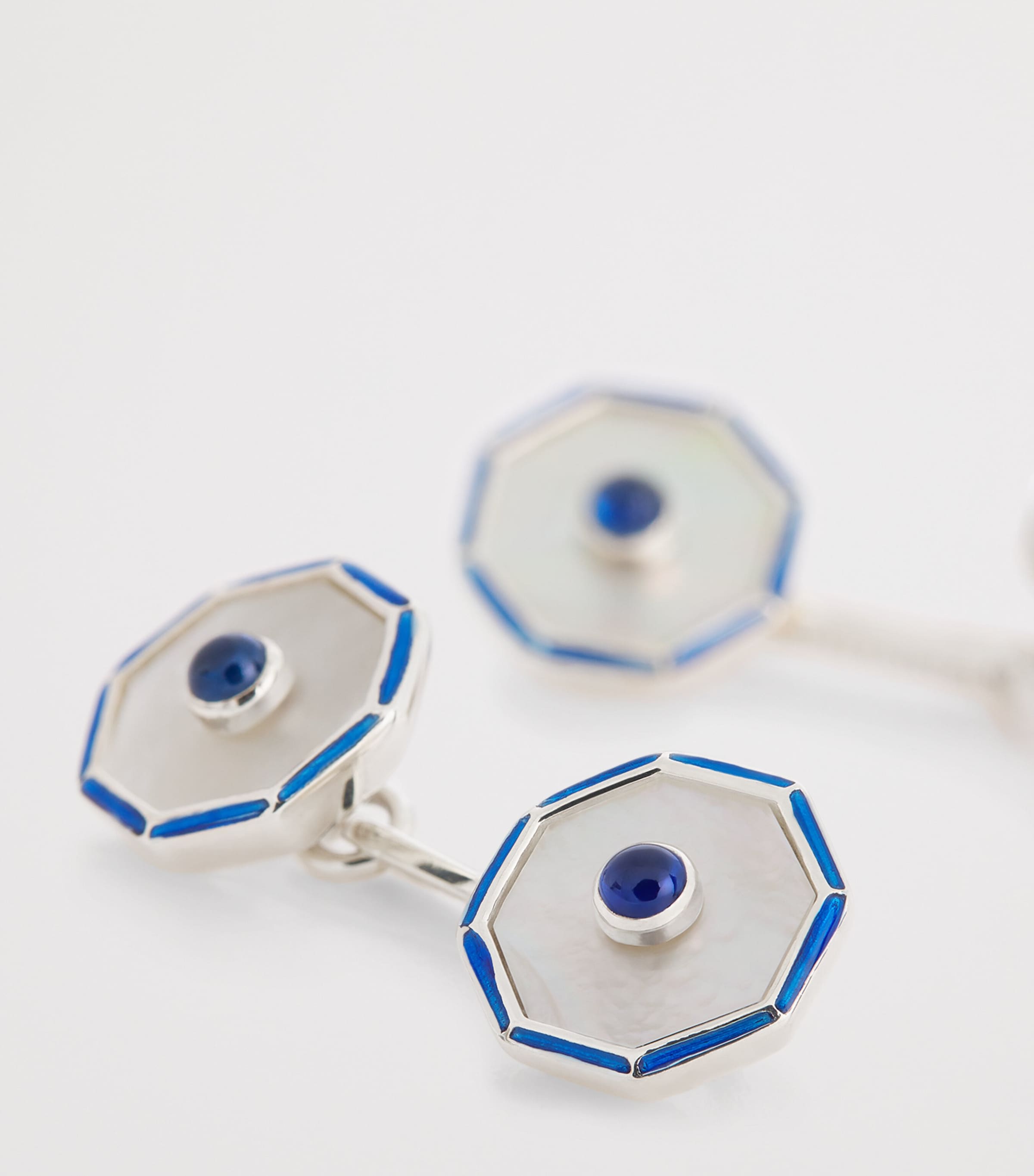 Deakin & Francis Sterling Silver, Mother-Of-Pearl and Sapphire Cufflinks Blue Image 5