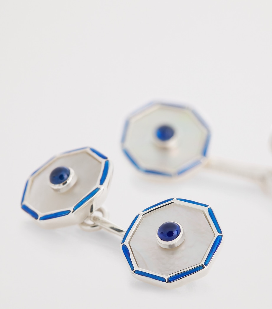 Deakin & Francis Sterling Silver, Mother-Of-Pearl and Sapphire Cufflinks Blue Image 5