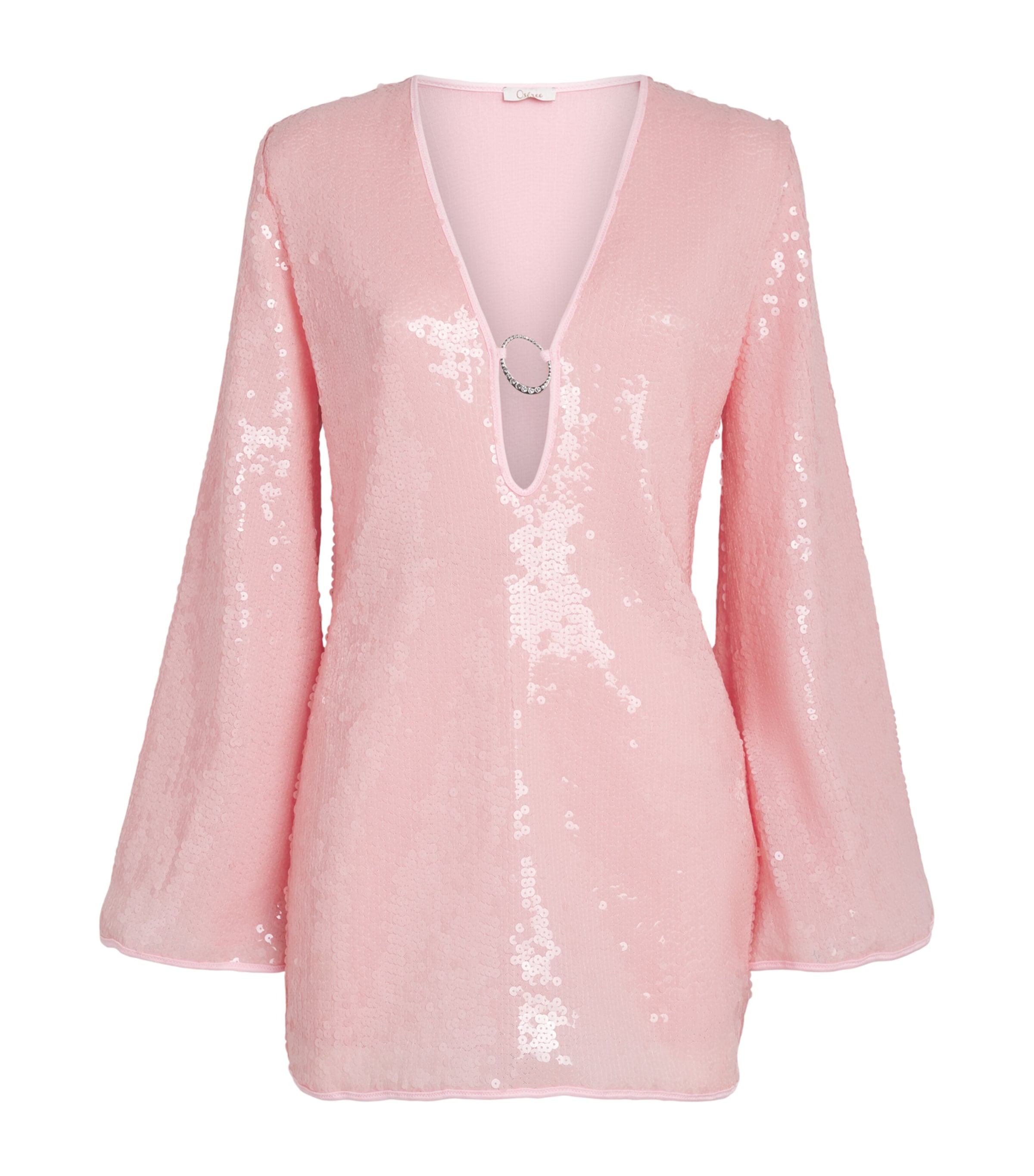 Oséree Womens Sequinned O-Ring Lumière Mini Kaftan Dress Bubble Pink Image 1