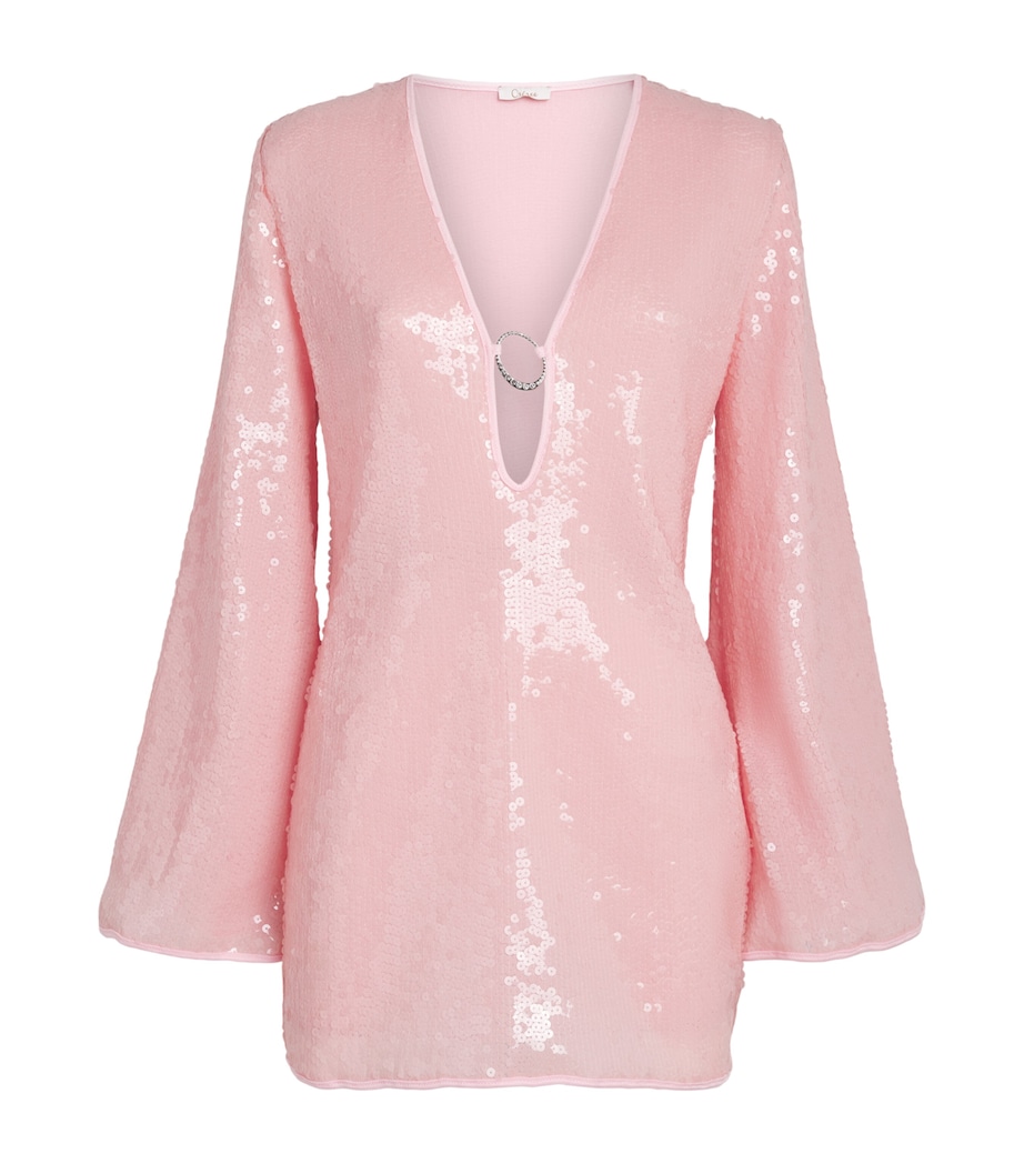 Oséree Womens Sequinned O-Ring Lumière Mini Kaftan Dress Bubble Pink Image 1