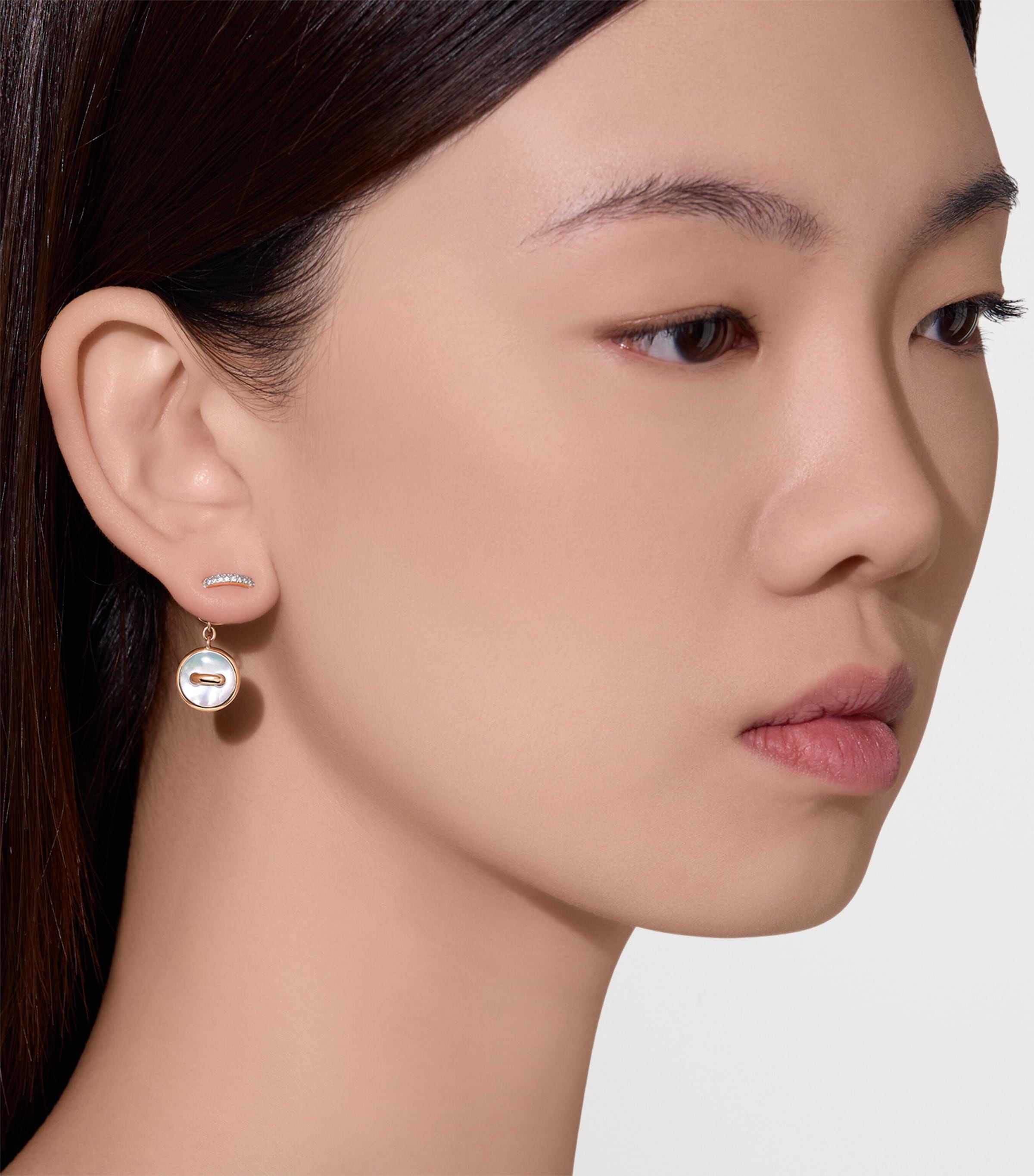 Rose Gold, Diamond, Malachite and Mother-of-Pearl Pom Pom Dot Earrings DB0MY Image 4