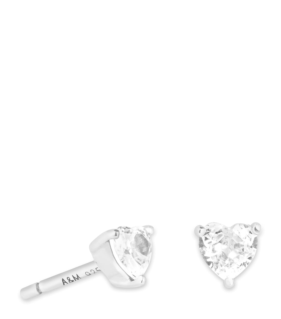 Rhodium-Plated Sterling Silver and Cubic Zirconia Heart Stud Earrings SILVER Image 1