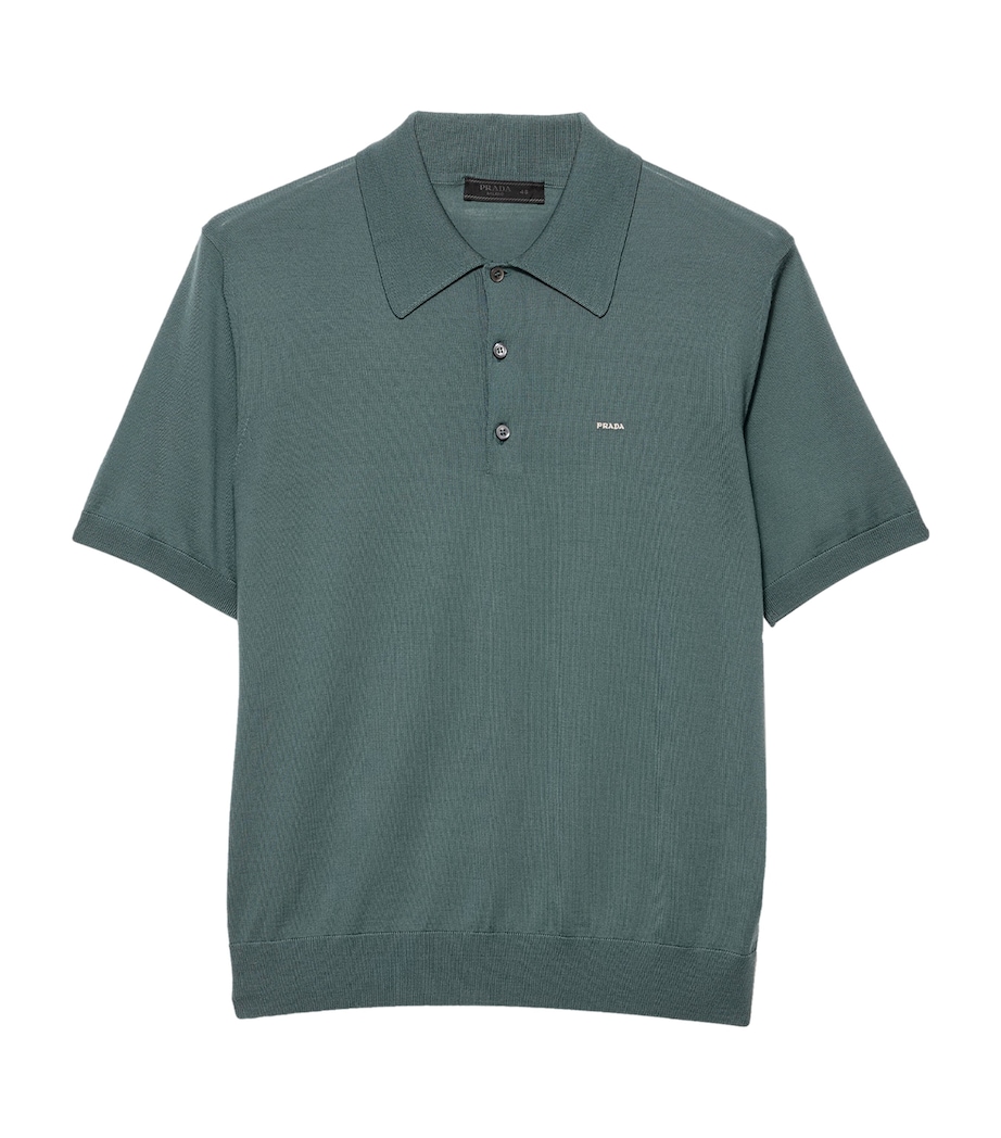 Prada Mens Wool Logo Polo Shirt Green Image 1