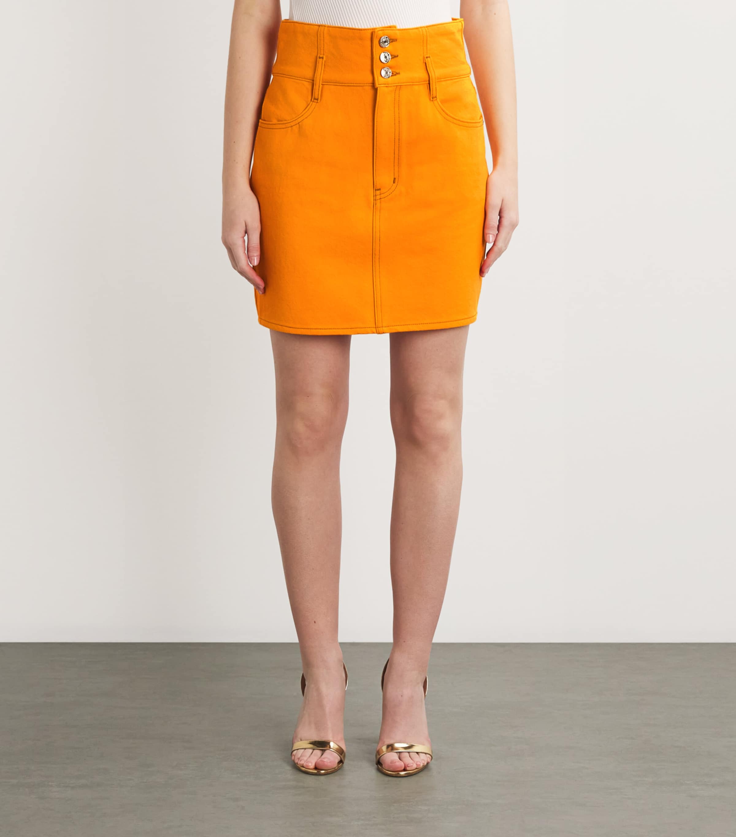 FRAME Womens x Carolina Herrera Denim Mini Skirt Marigold Image 3