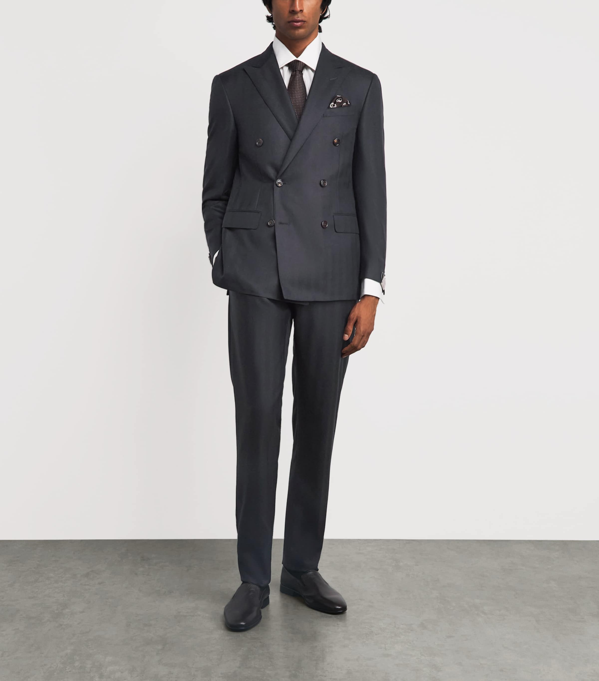 Corneliani Mens Wool Herringbone 2-Piece Suit Navy Blue Image 2