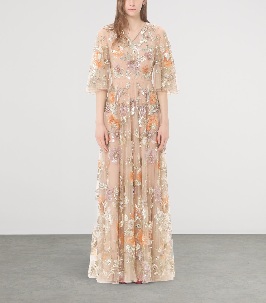 Valentino Womens Tulle Embellished Sequin Gown Image 2