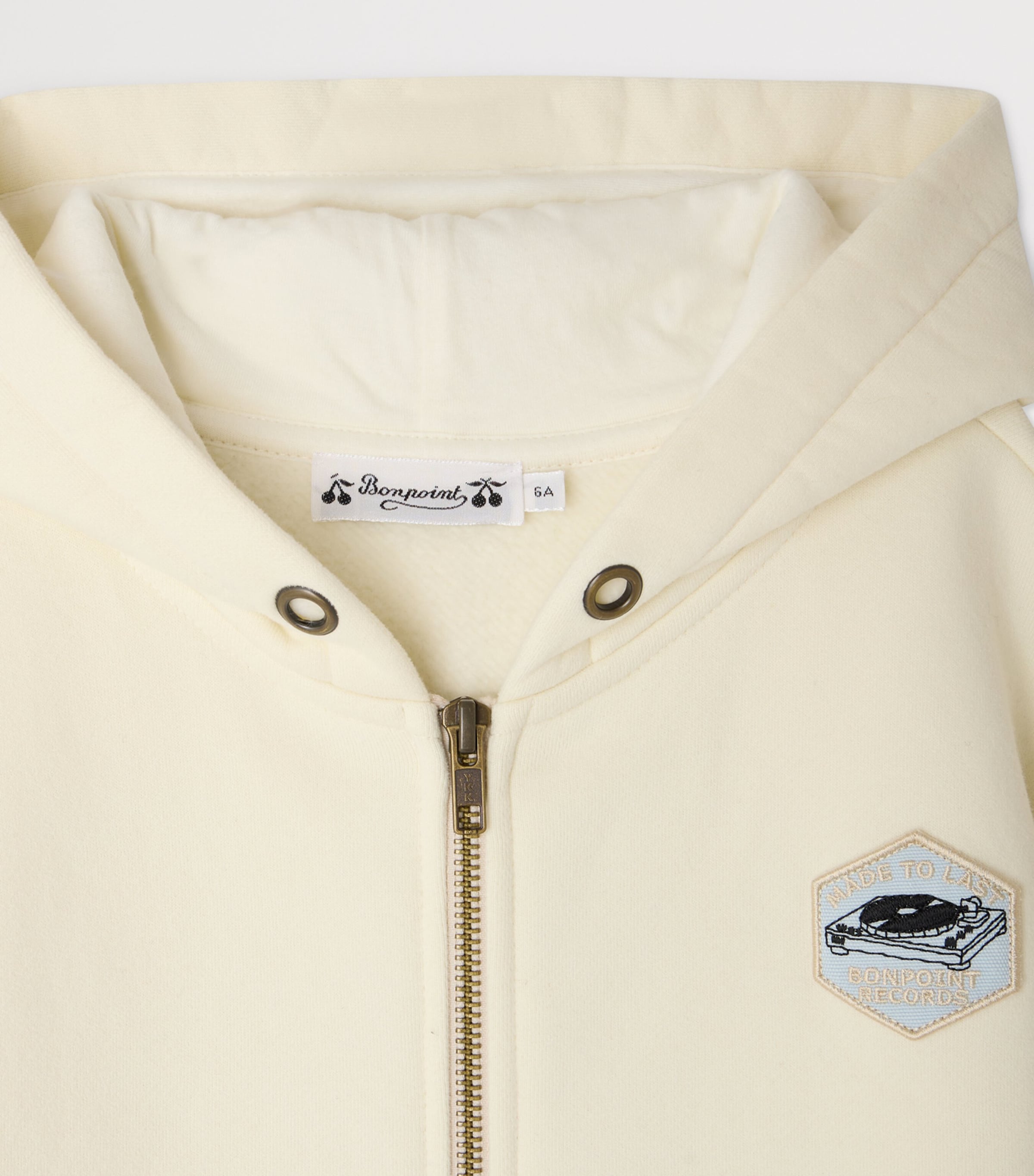 Bonpoint Record Print Hoodie (4-8 Years) Upb Ecru Image 3