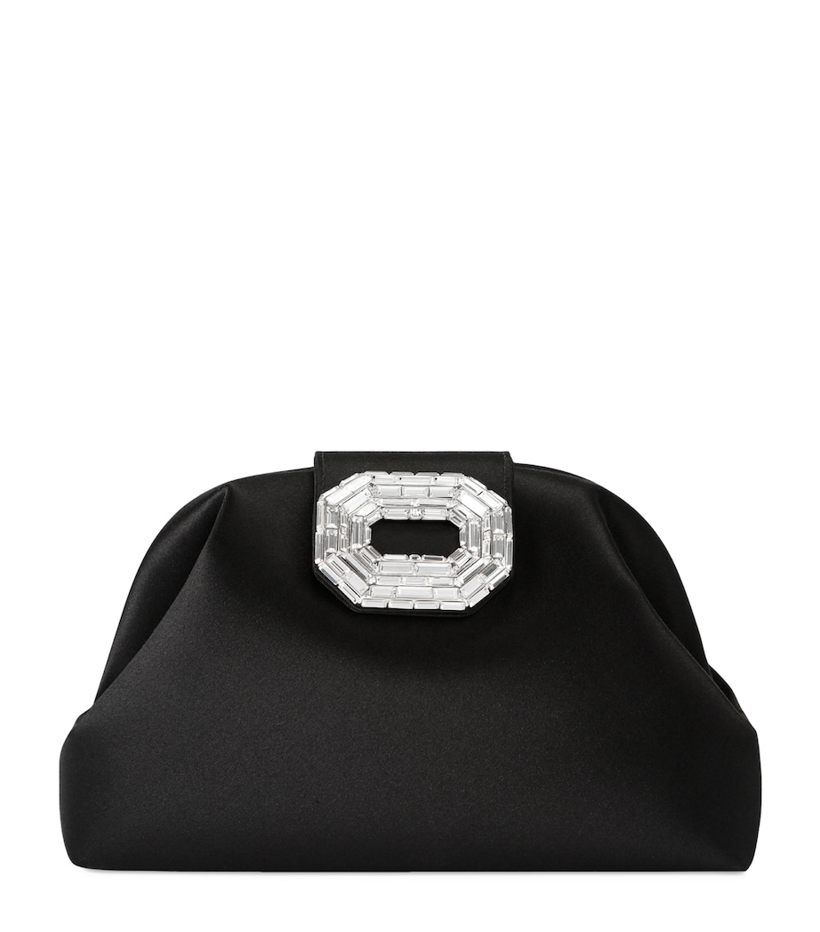 Satin Camelia Clutch Bag BLACK Image 1