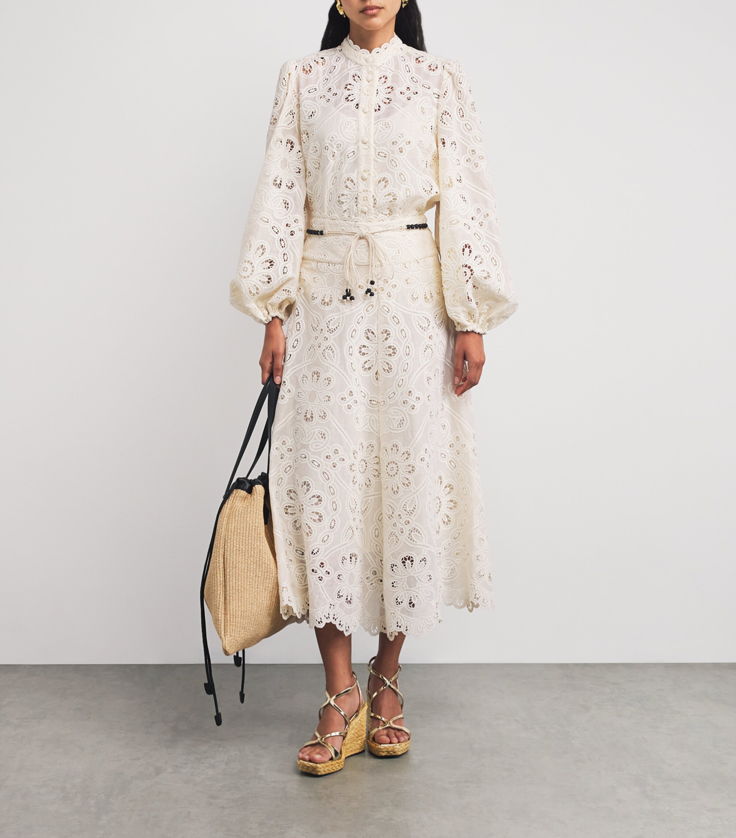 Zimmermann Ivory Cotton Rhiannon Embroidered Midi Skirt