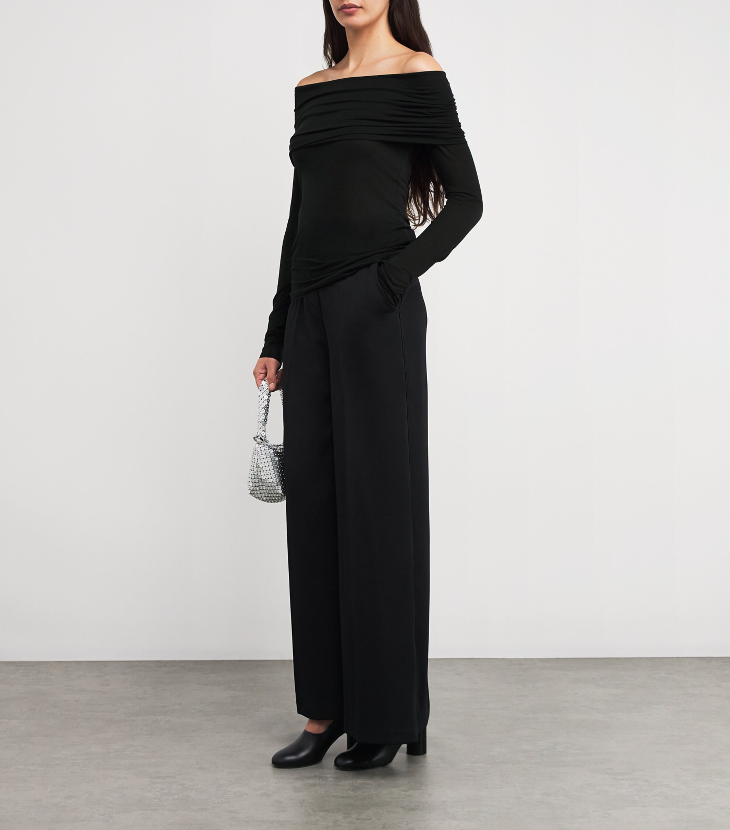 MAX&Co. Womens Knitted Off-The-Shoulder Top Black Image 2