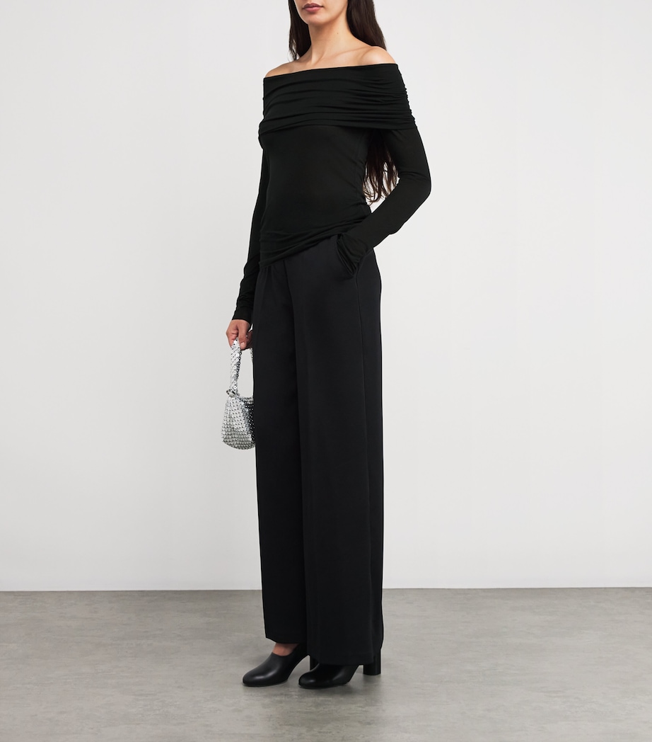 MAX&Co. Womens Knitted Off-The-Shoulder Top Black Image 2
