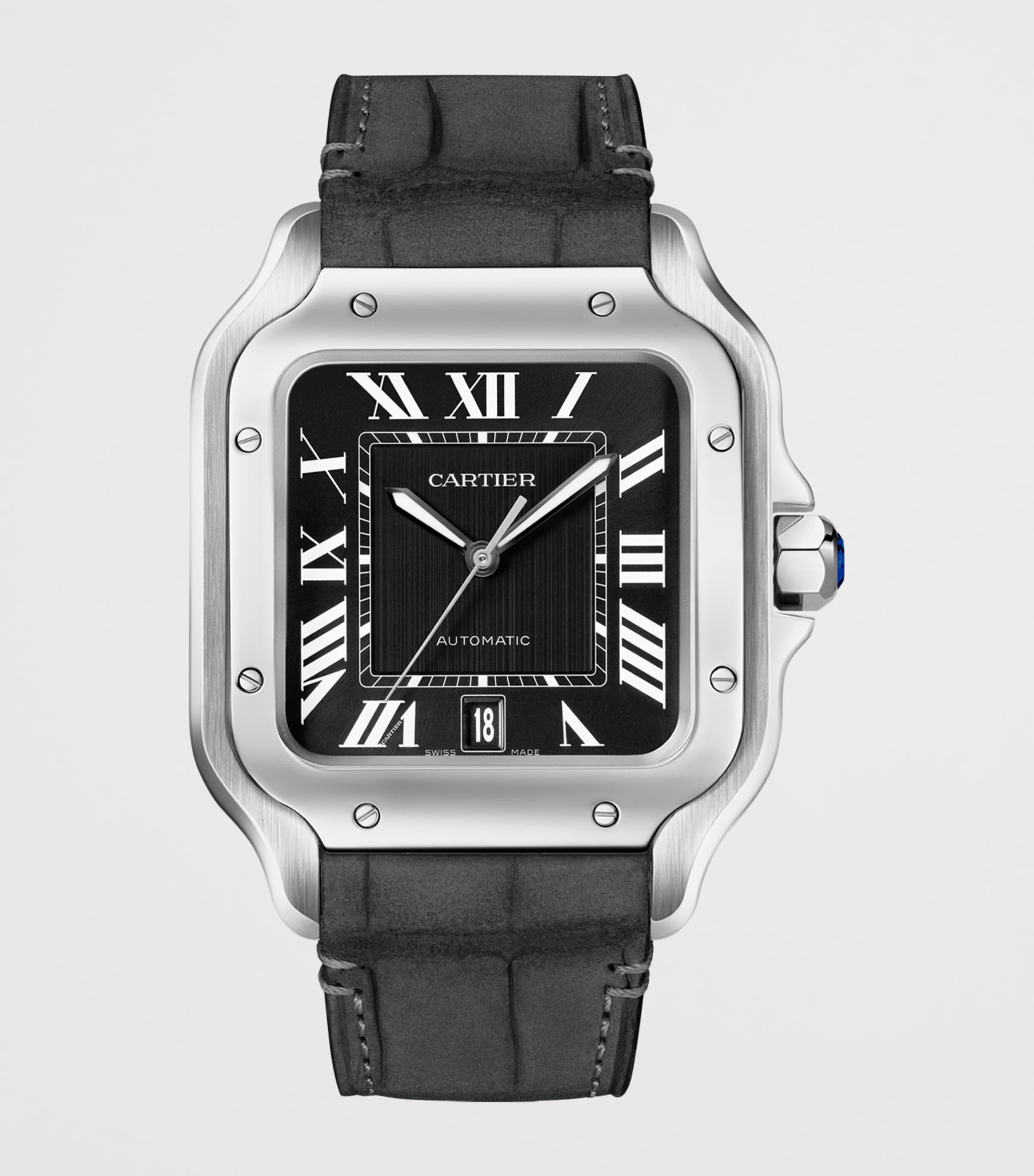 Large Stainless Steel Santos de Cartier Watch 39.8mm BLACK STEEL Image 2