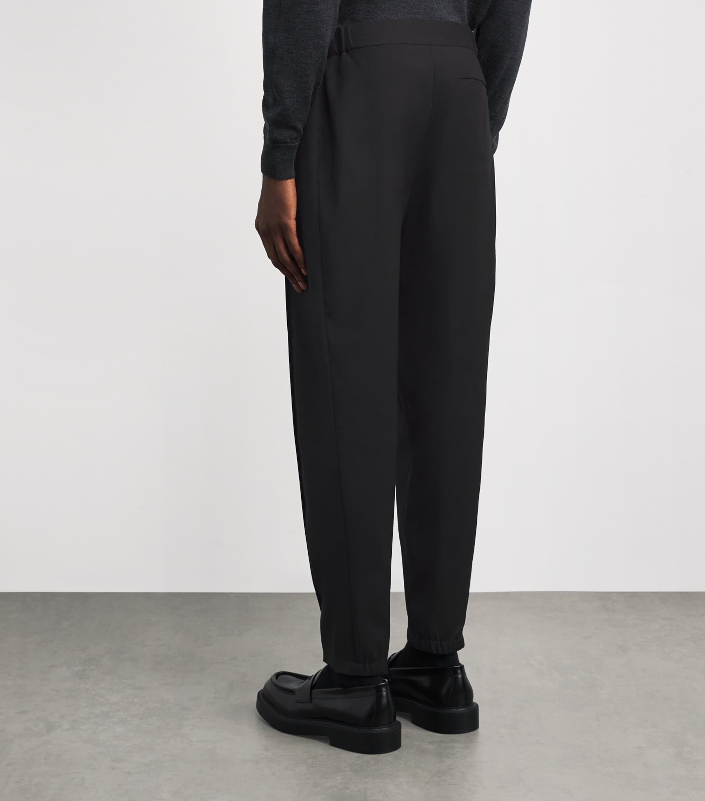 Emporio Armani Black Virgin Wool Cuffed Trousers | Harrods US