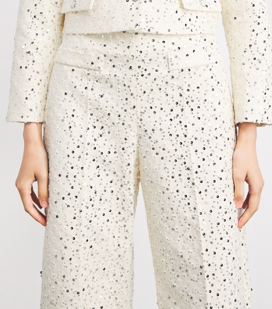 Sandro Paris Womens Cotton-Blend Sequin Straight Trousers Ecru Image 3