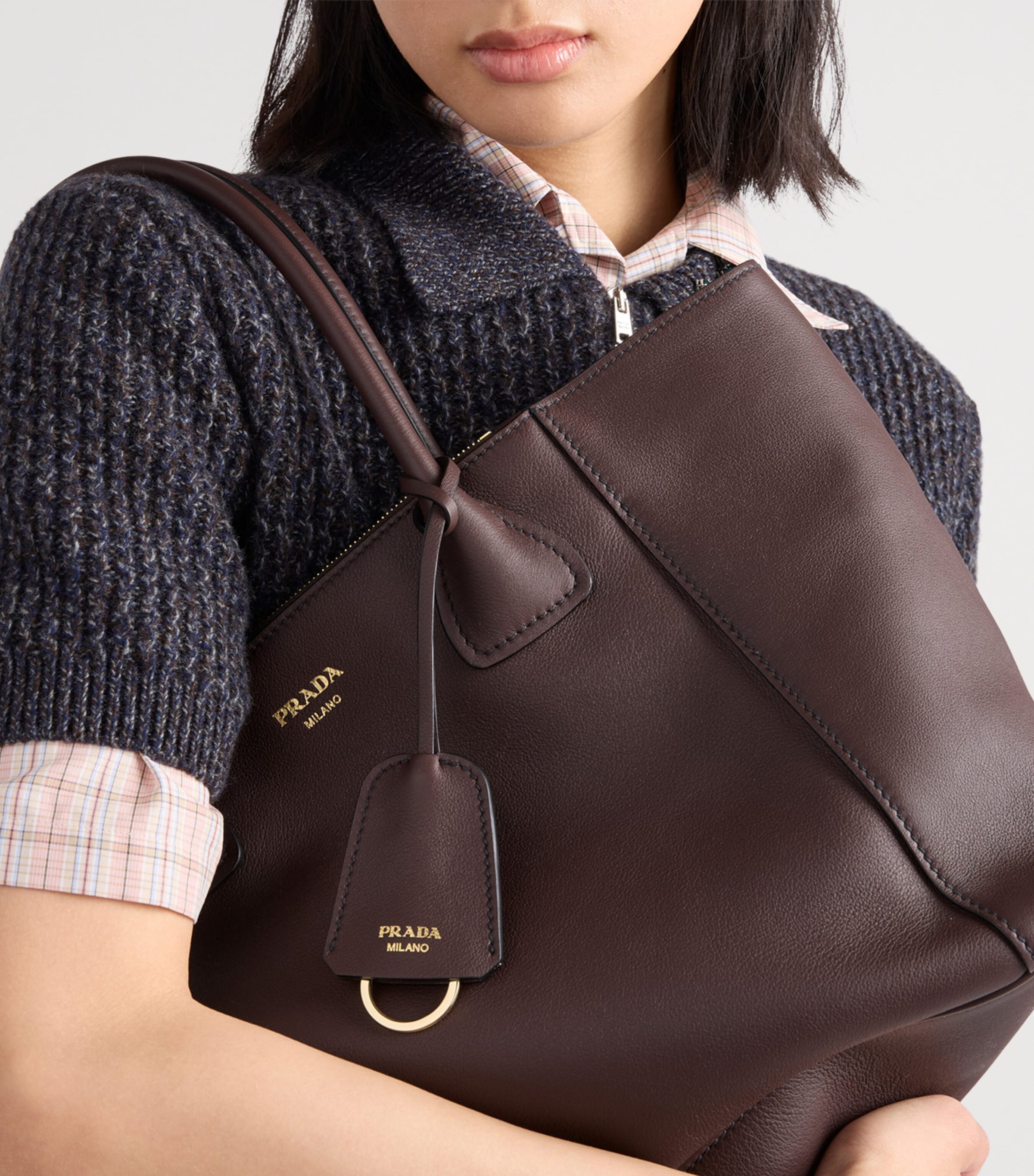 Prada Womens Large Leather Tote Bag Brown Image 9