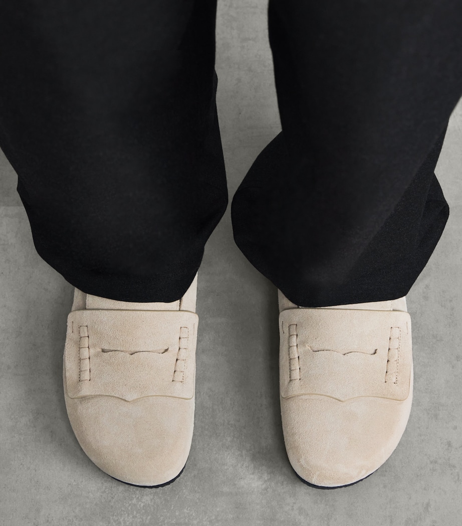 Suede Shearling Mule Loafers 130-LIGHT BEIGE Image 2