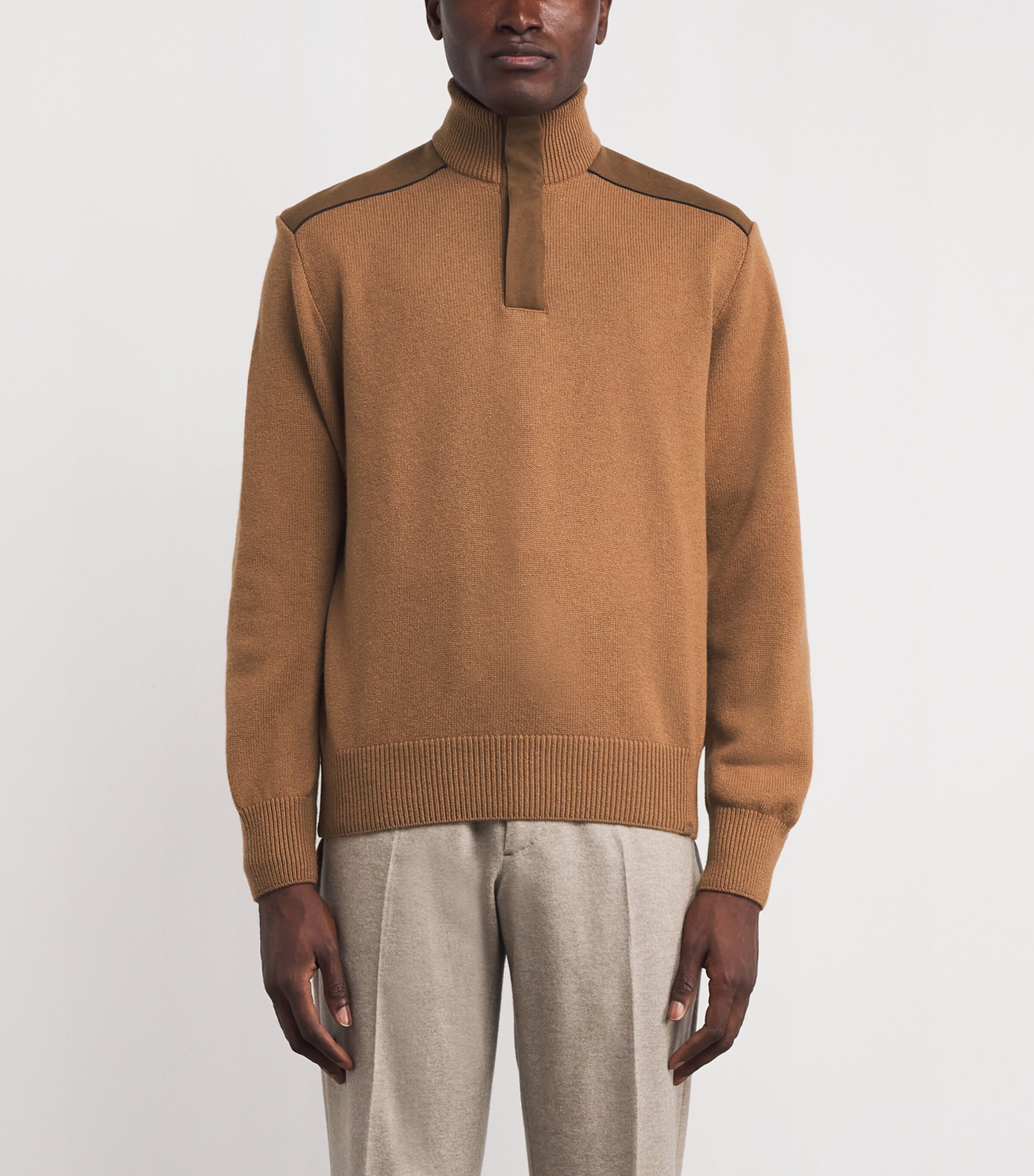 Wool-Cashmere Quarter-Zip Sweater 421BROWN Image 3