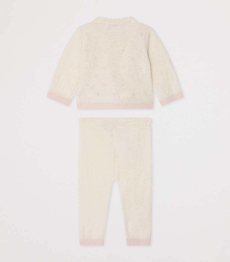 Bonpoint Pointelle Knit Cardigan and Leggings Set (1-18 Months) Blanc Naturel Image 2