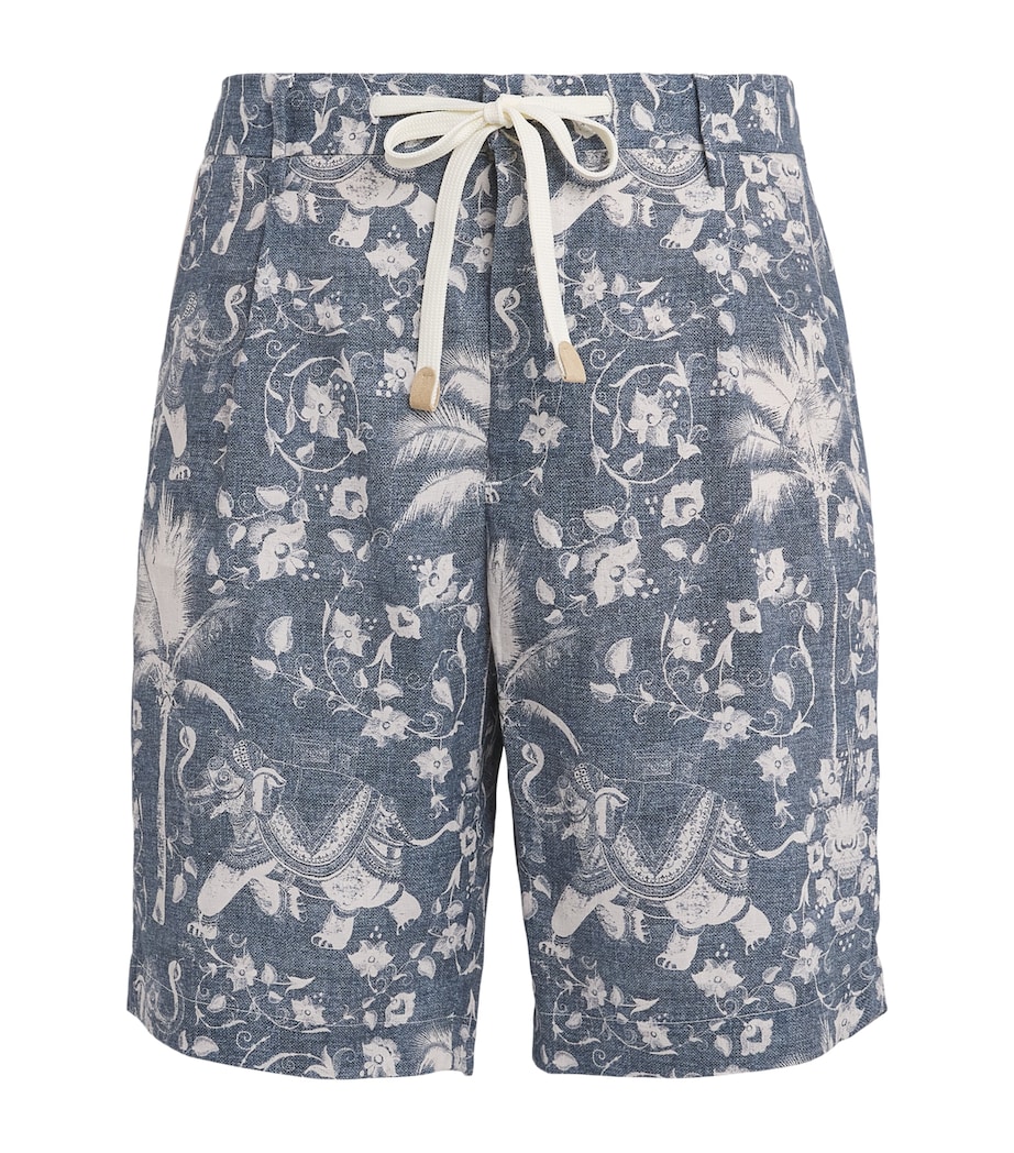 Eleventy Mens Linen Drawstring Bermuda Shorts Royal Image 1