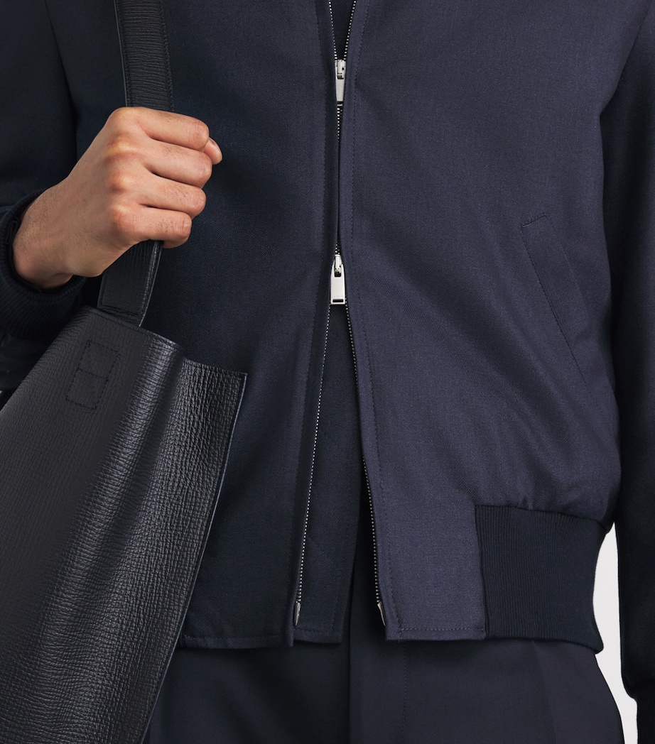 Lardini Mens Cashmere-Blend Bomber Jacket Navy Image 3