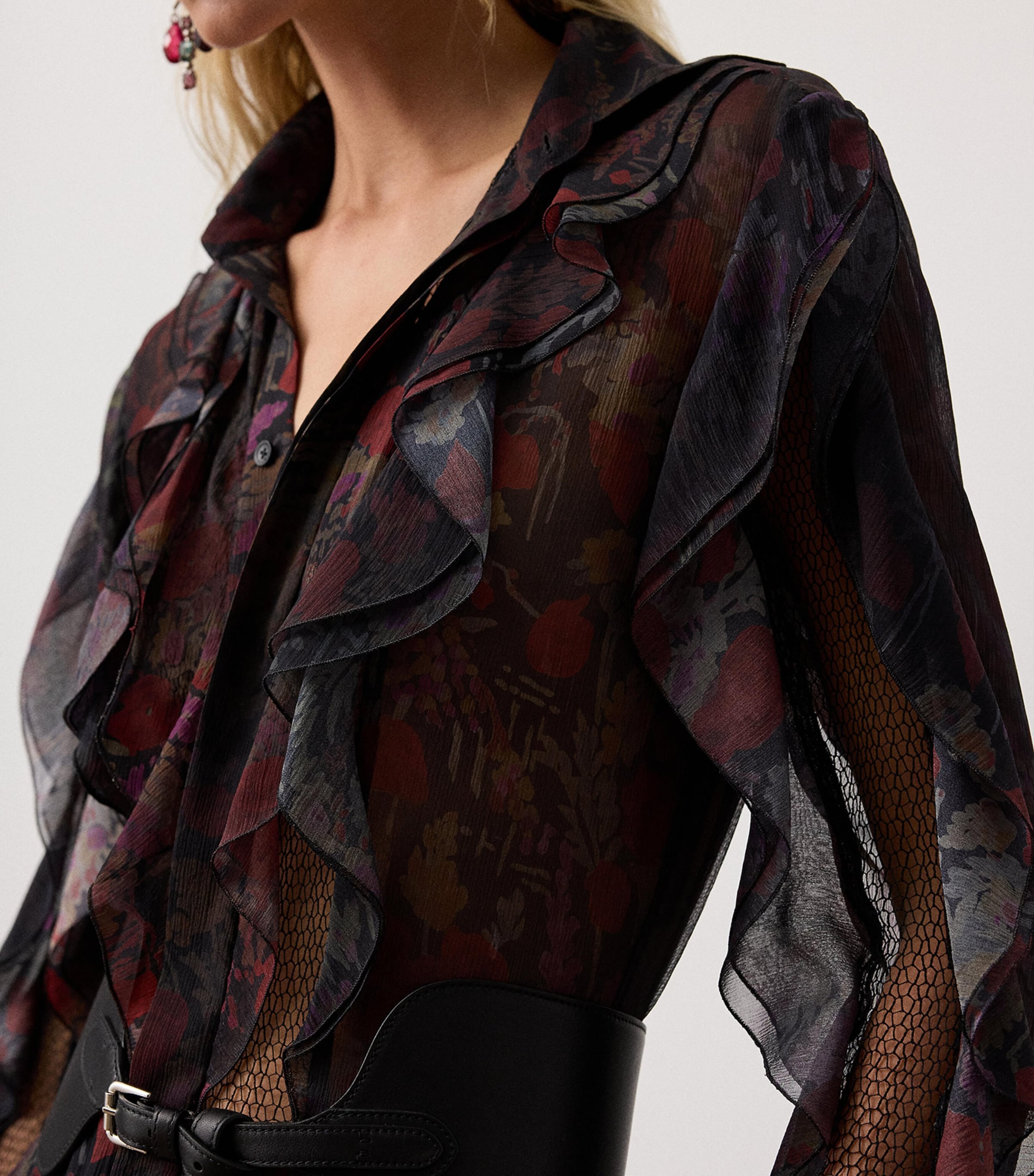 Silk Melony Midi Dress BLACK/CRIMSON MULTI Image 5