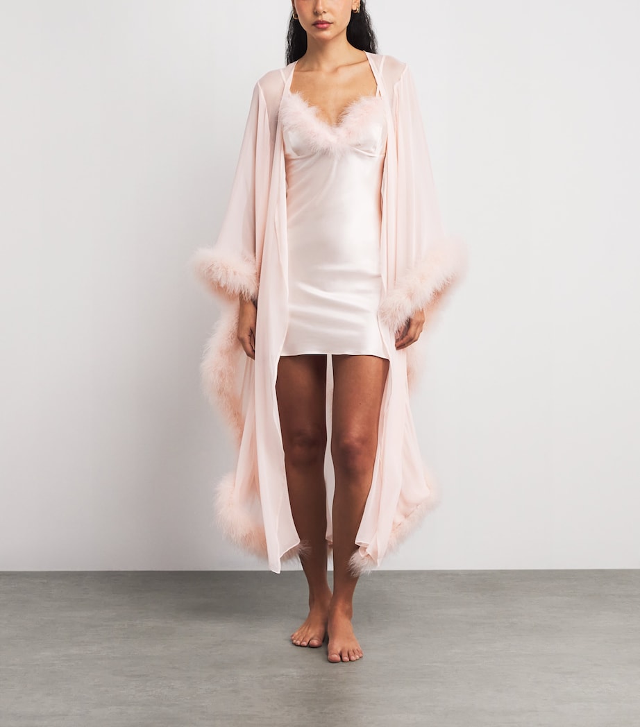 Silk-Ostrich Feather Taylor Long Robe PERFUME PINK Image 2