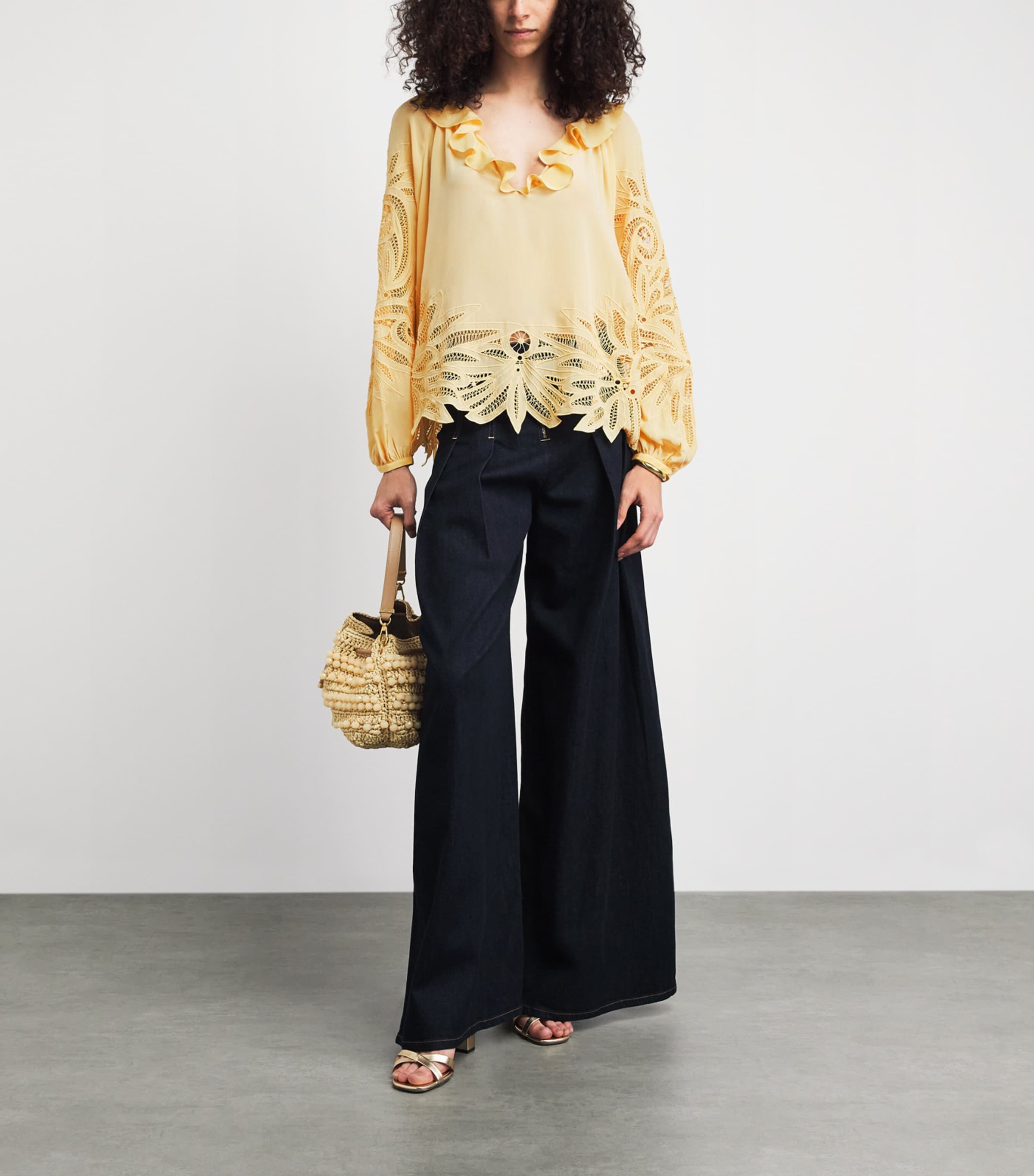 Ulla Johnson Womens Silk Embroidered Adonis Blouse Dandelion Image 2