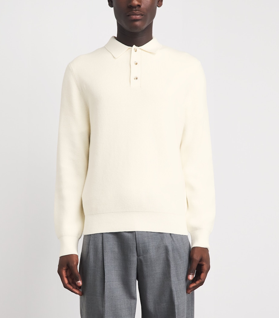 Vince Mens Cotton-Cashmere Heirloom Shaker Polo Sweater Bone Image 4