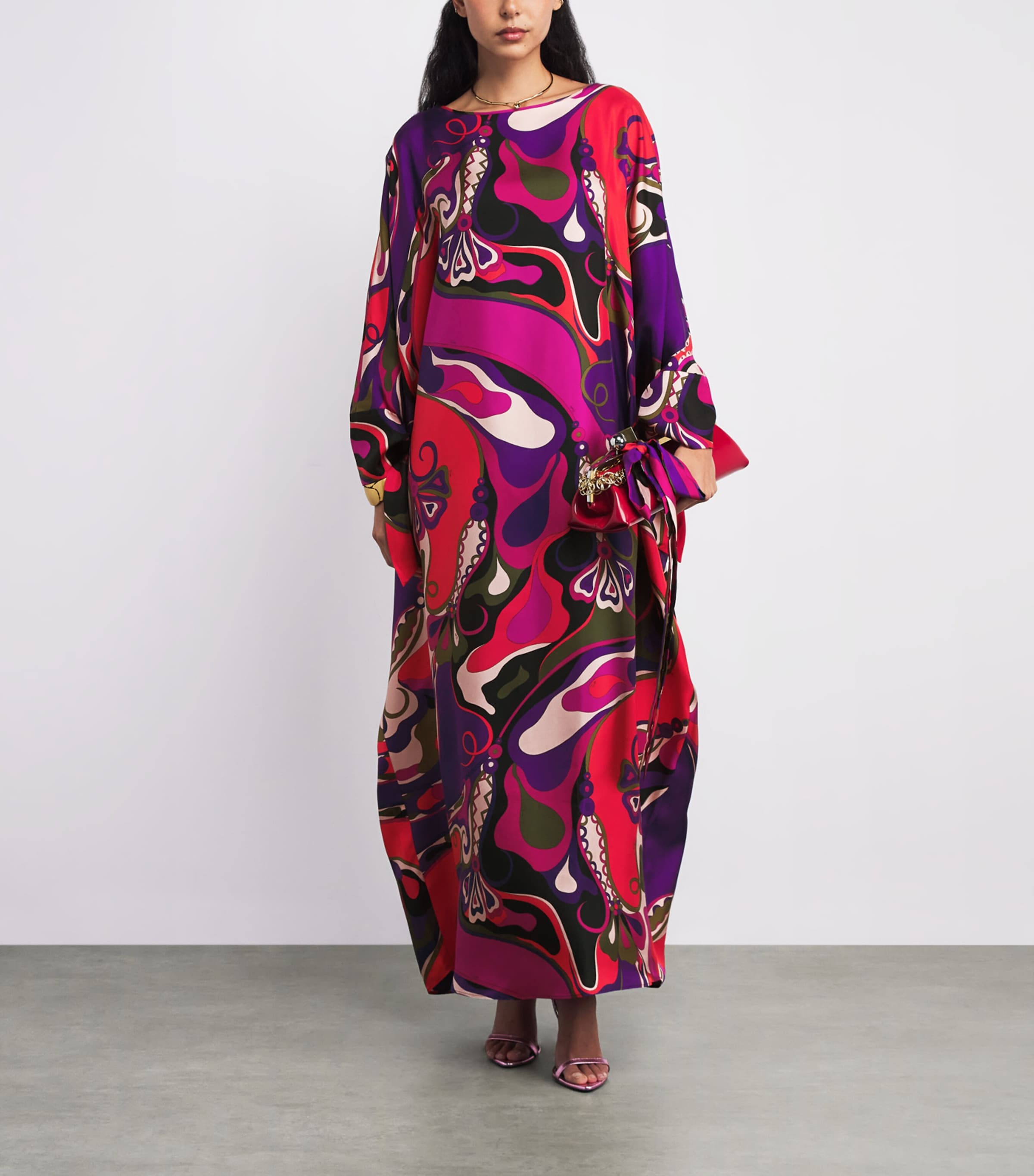 Silk Orchidee Print Maxi Kaftan Dress 017/MULTICOLOR Image 2