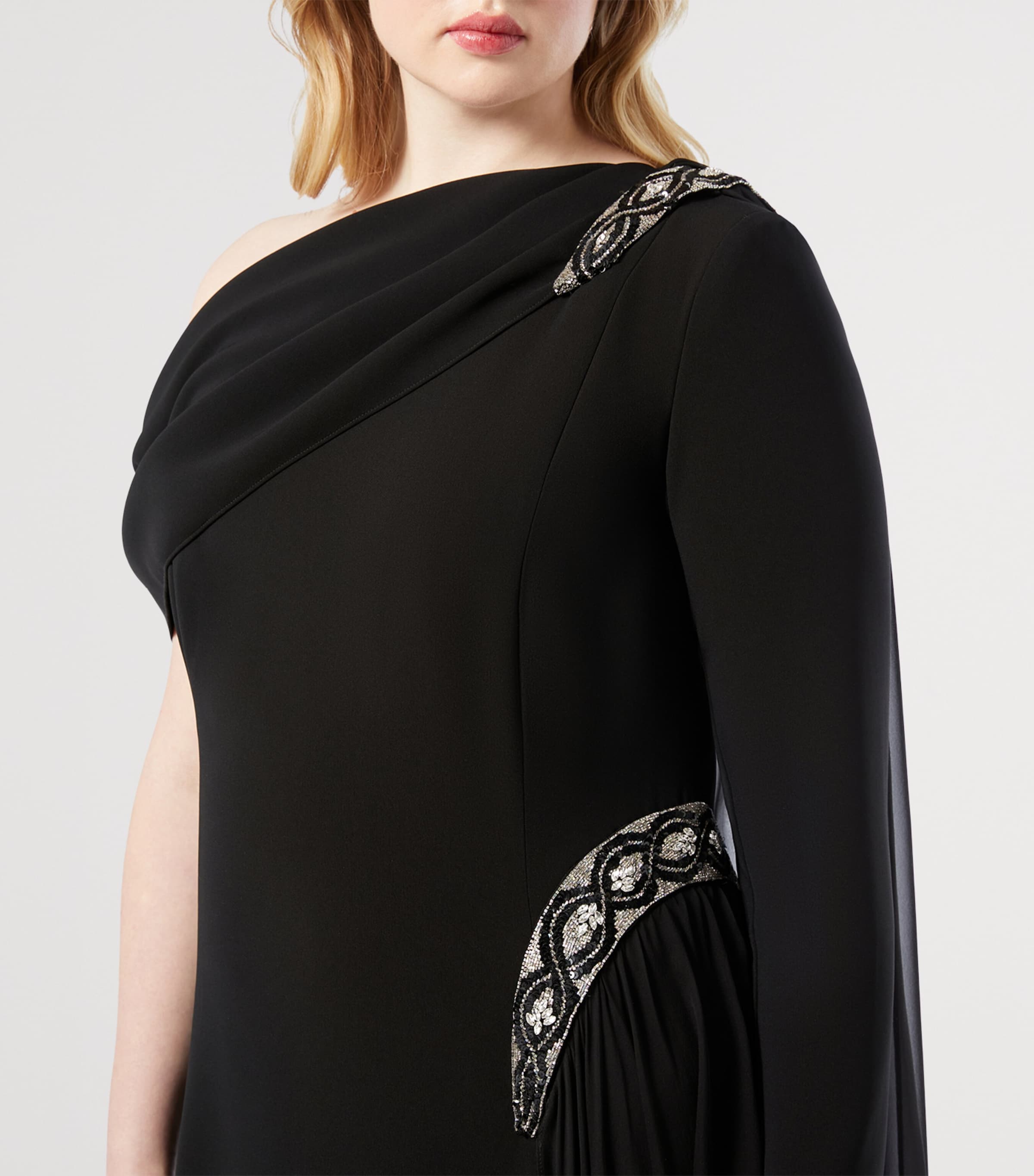 Crepe One-Shoulder Maxi Dress BLACK Image 5