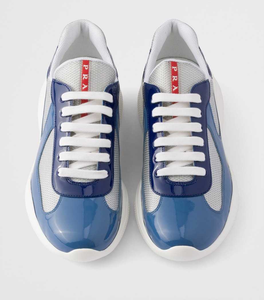 Prada Patent Leather-Mesh America's Cup Sneakers Blue Image 3