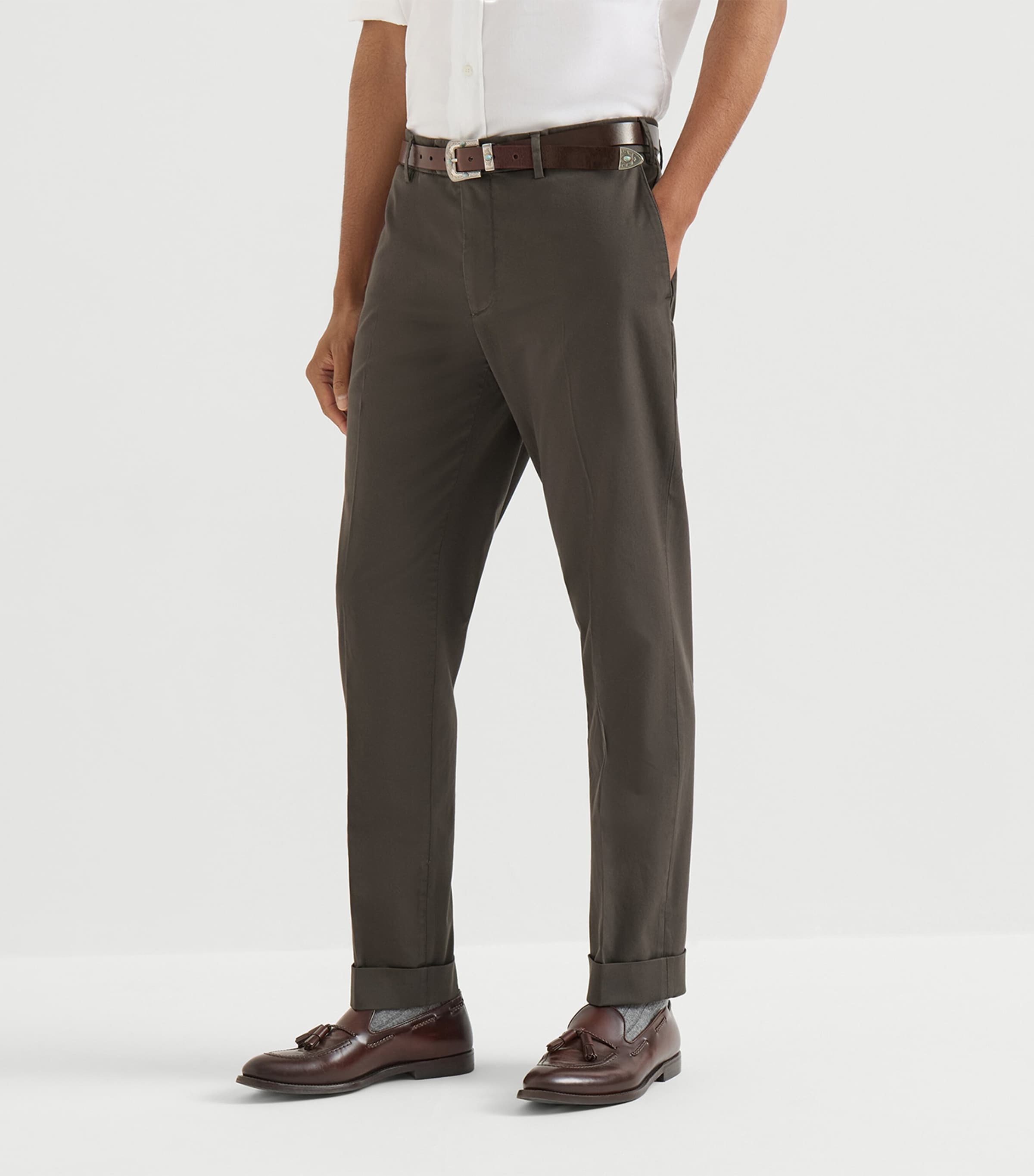 Brunello Cucinelli Mens Stretch-Cotton Gabardine Trousers Image 4