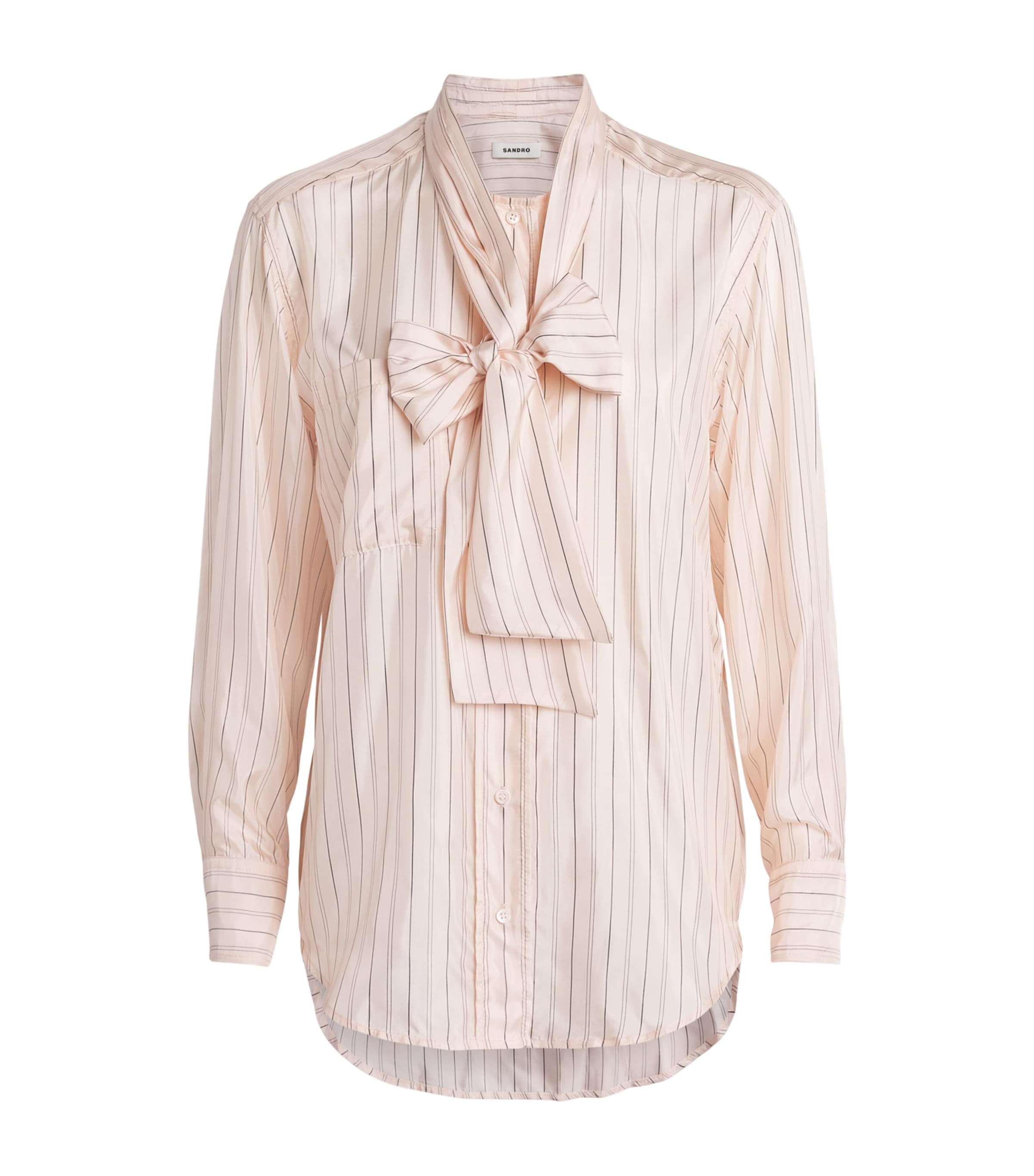 Sandro Paris Womens Pussybow Stripe Shirt Light Pink Image 1