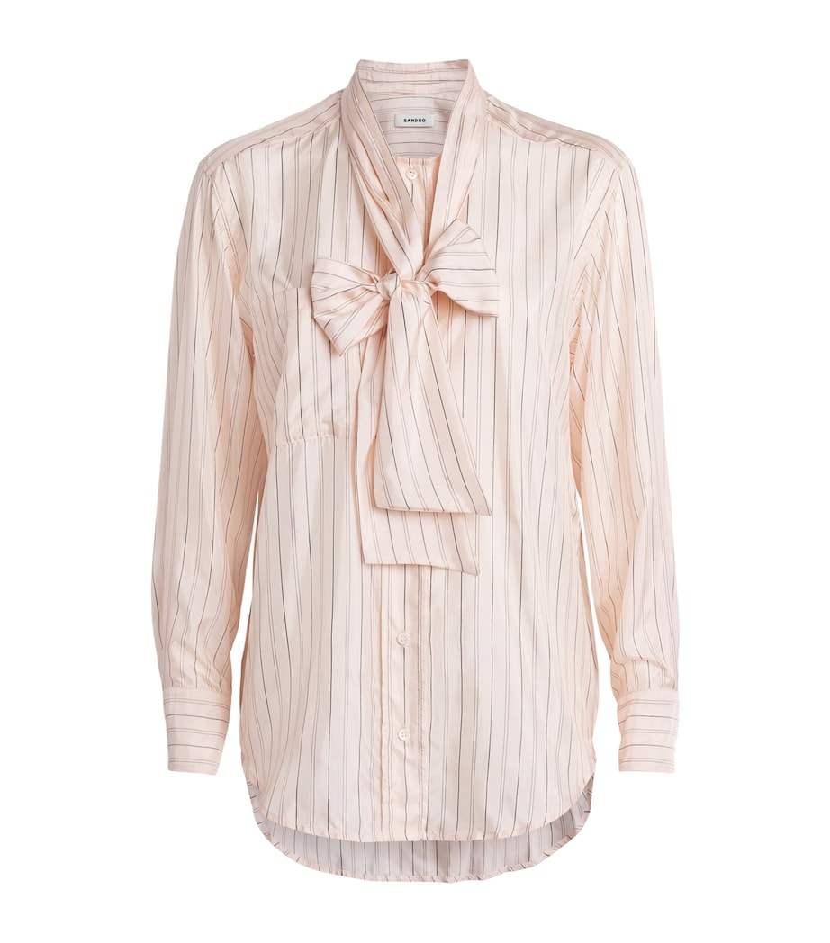 Sandro Paris Womens Pussybow Stripe Shirt Light Pink Image 1