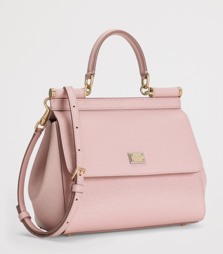 Dolce&Gabbana Small Leather Sicily Top-Handle Bag Flesh Pin Image 3