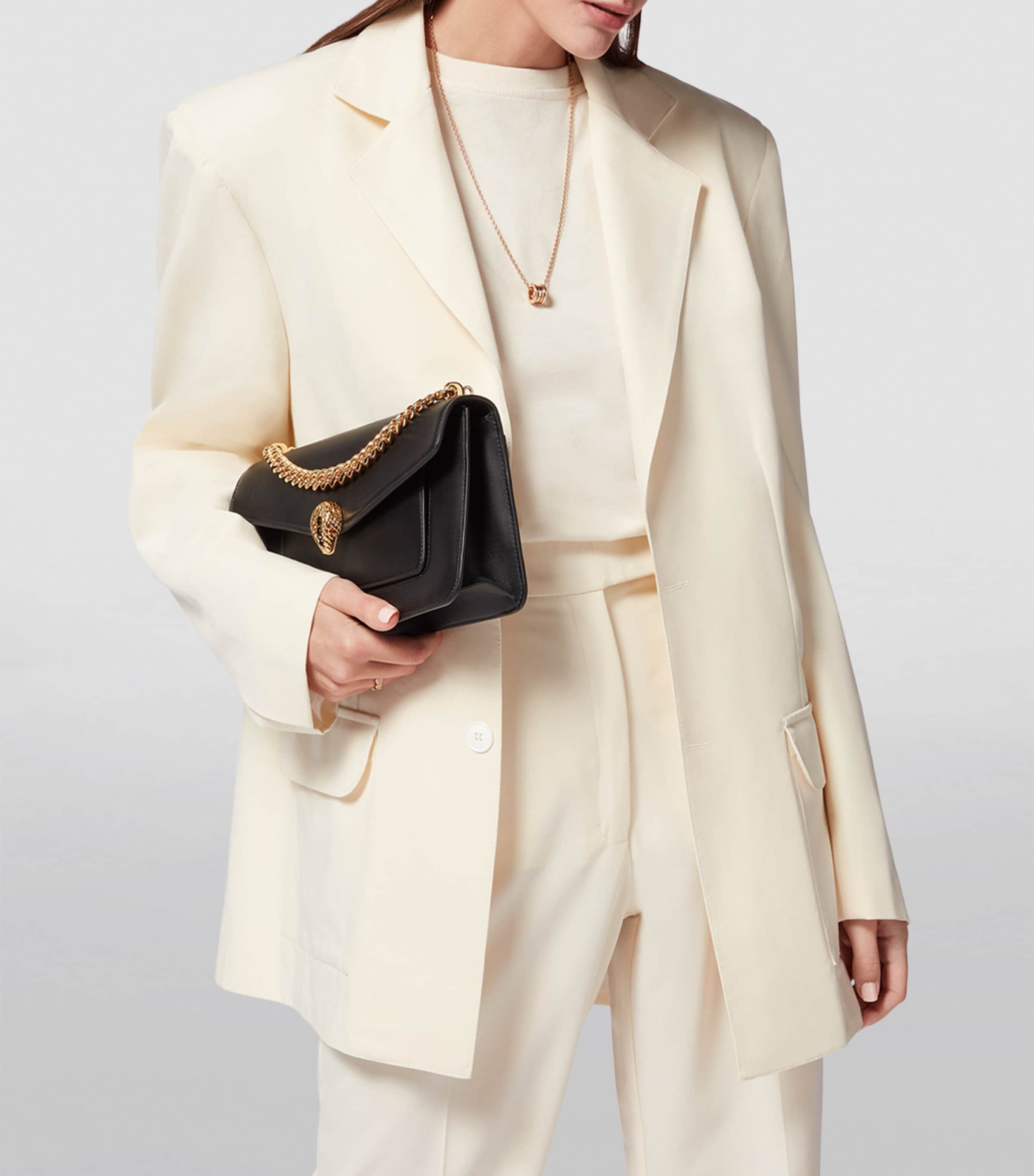 Leather Serpenti East-West Shoulder Bag BLACK Image 7