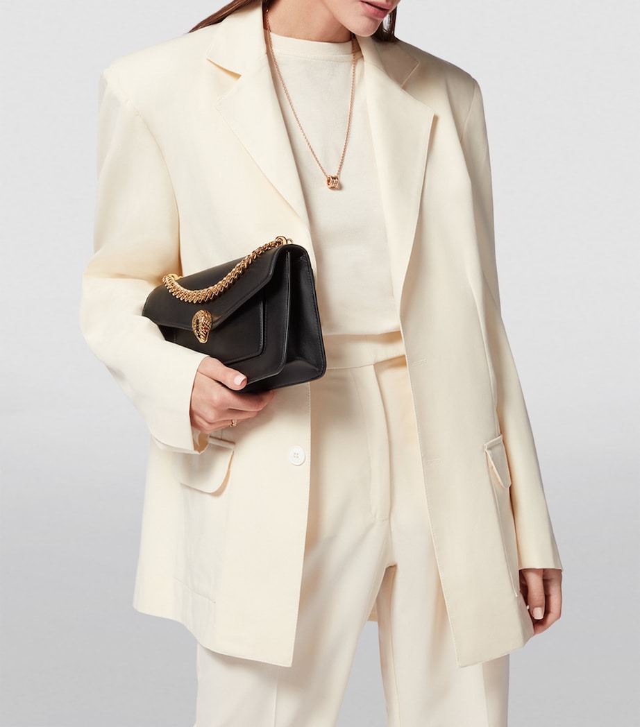 Leather Serpenti East-West Shoulder Bag BLACK Image 7