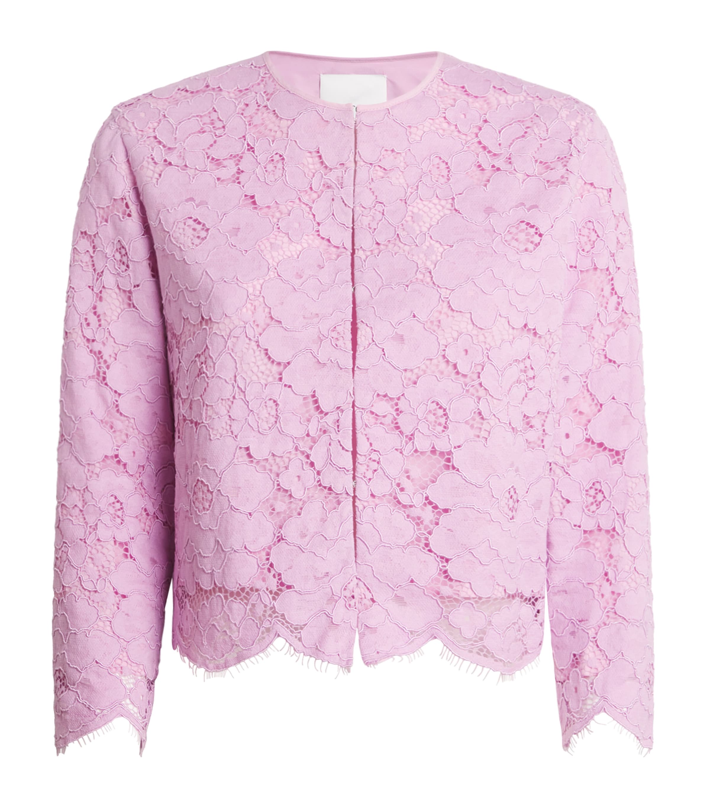 Patou Womens Cotton-Blend Lace Collarless Jacket Pink Parfait Image 1