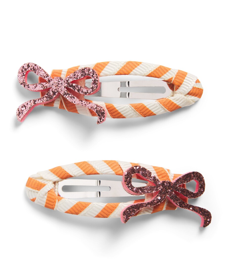 Rockahula Stripe Glitter-Bow Hair Clips Pink Image 1