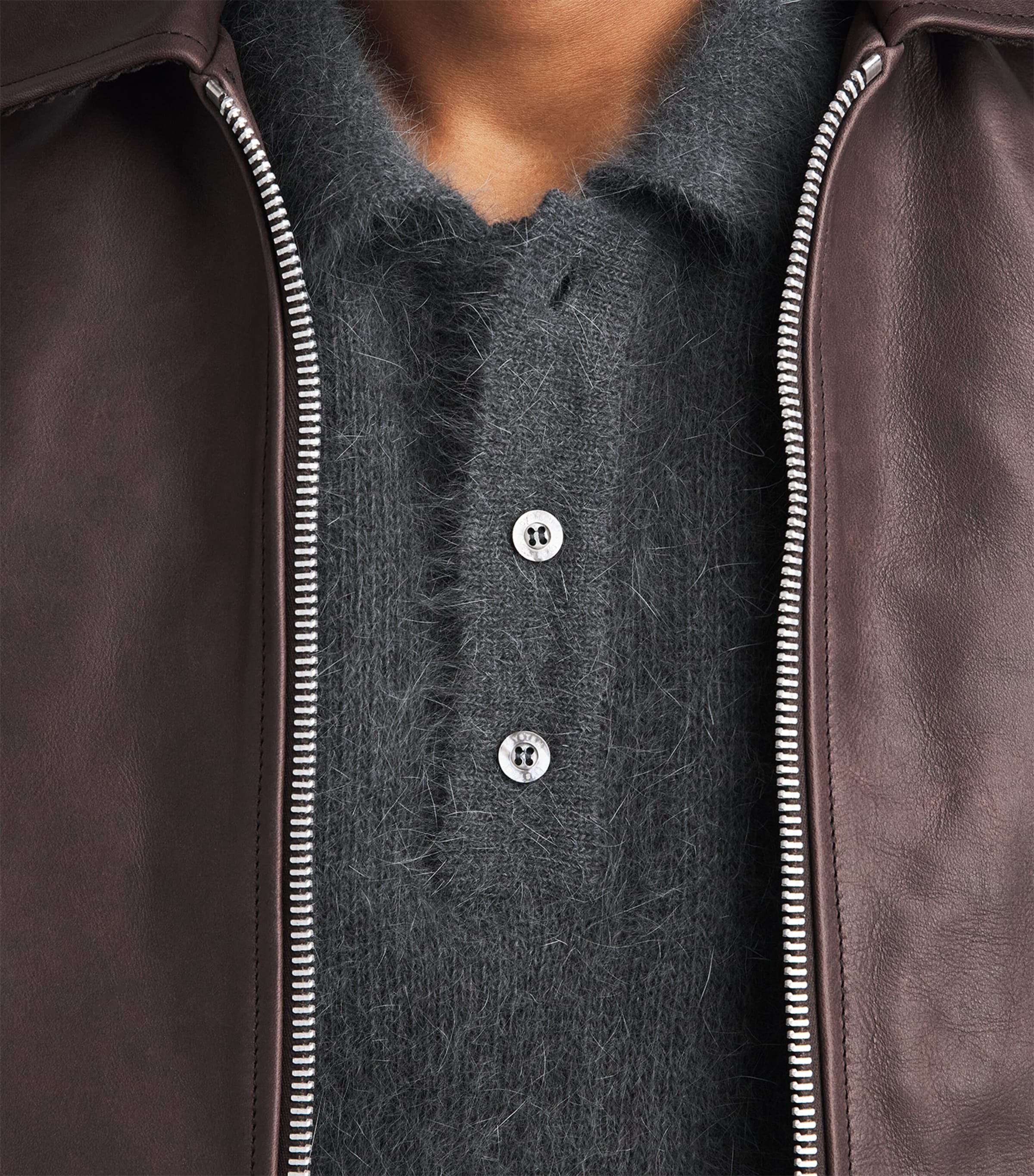 System Mens Wool Long-Sleeve Polo Shirt Black Grey Image 3