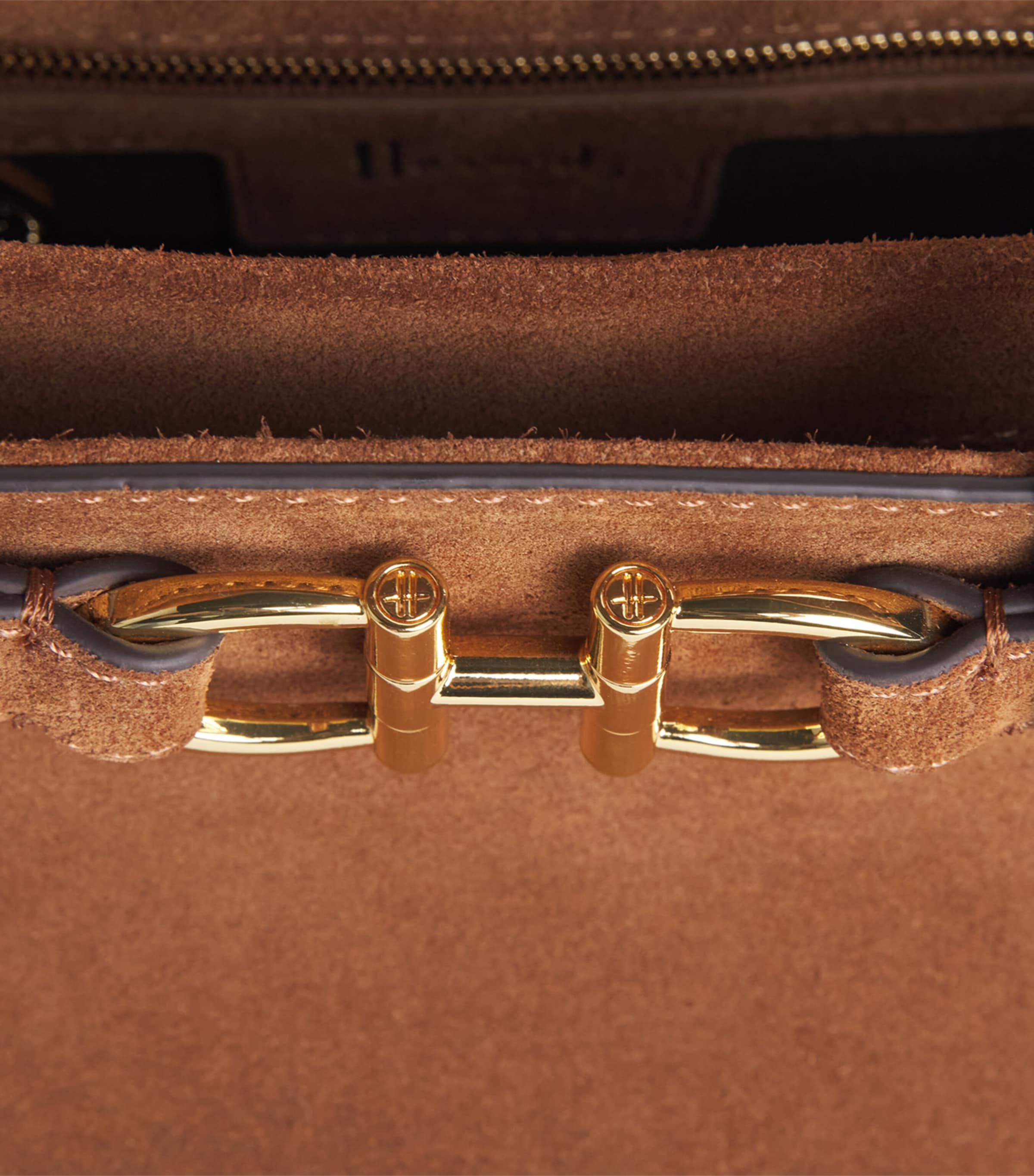 Harrods Small Suede Grace Top-Handle Bag Tan Image 5