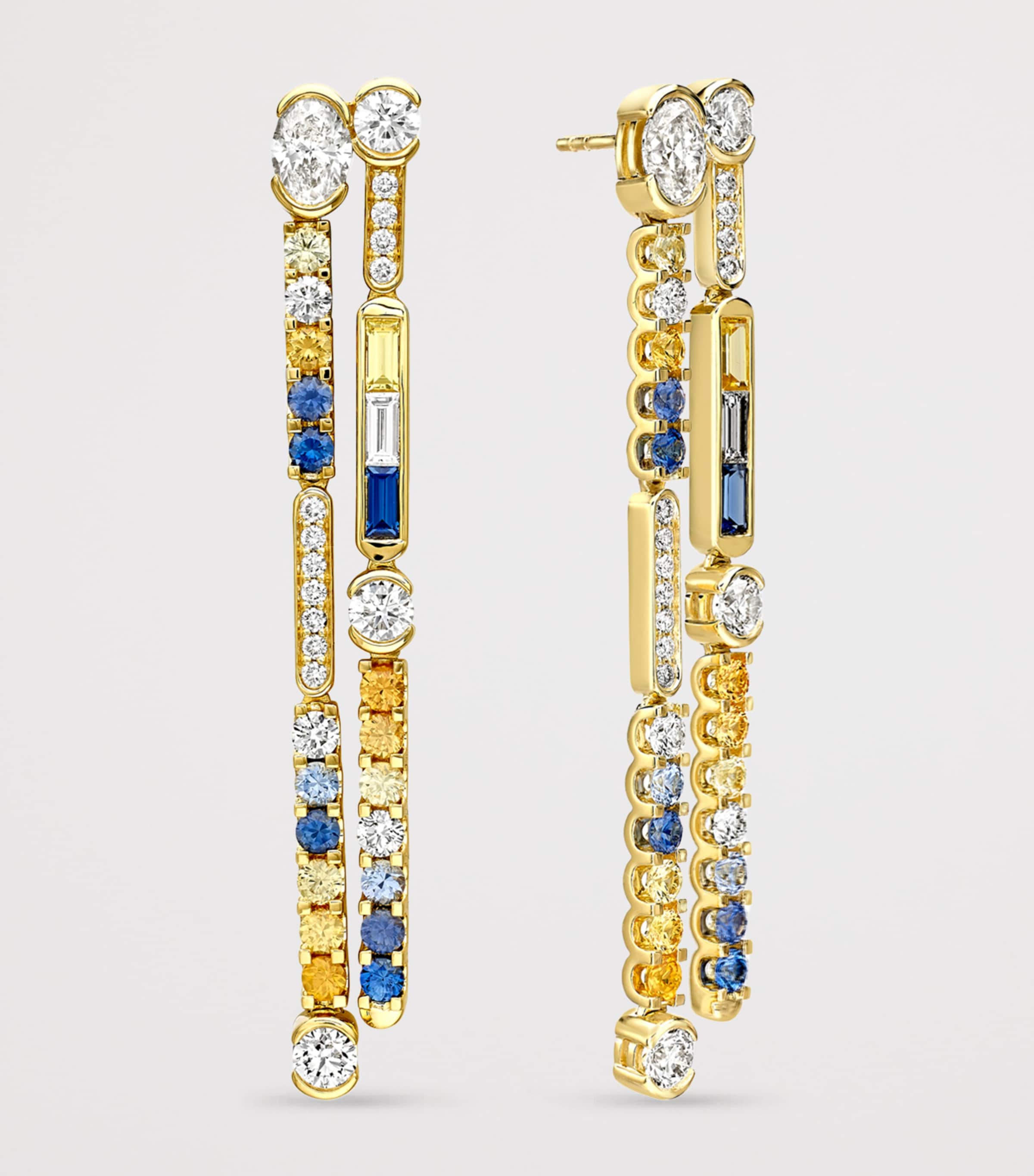 Boodles Yellow Gold, Diamond, Sapphire and Tsavorite Play of Light Drop Earrings Yellow Gold Image 3
