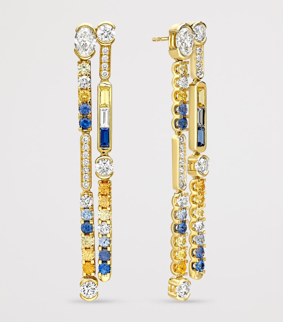 Boodles Yellow Gold, Diamond, Sapphire and Tsavorite Play of Light Drop Earrings Yellow Gold Image 3