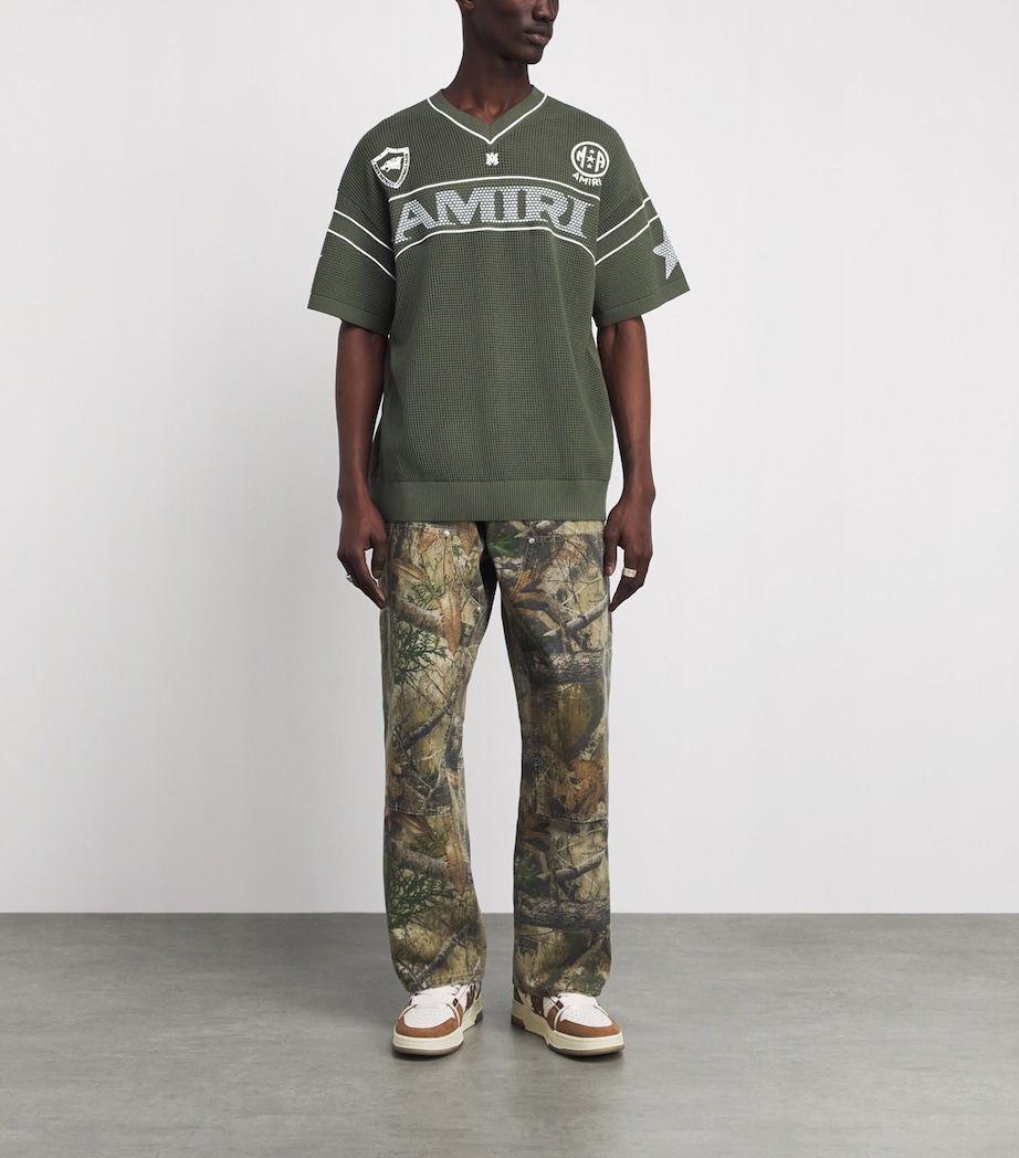 AMIRI Mens Technical Knitted Logo Oversized T-Shirt Dark Sage Image 2