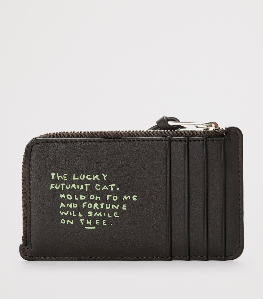 x Louis Wain Leather Futurist Cat Card Holder DARK TAUPE/ORANGE Image 3