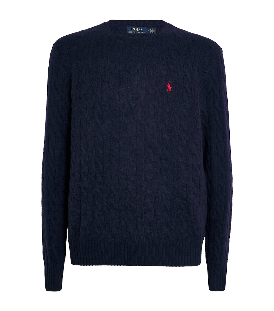 Wool-Cashmere Cable-Knit Polo Pony Sweater BLUE Image 1