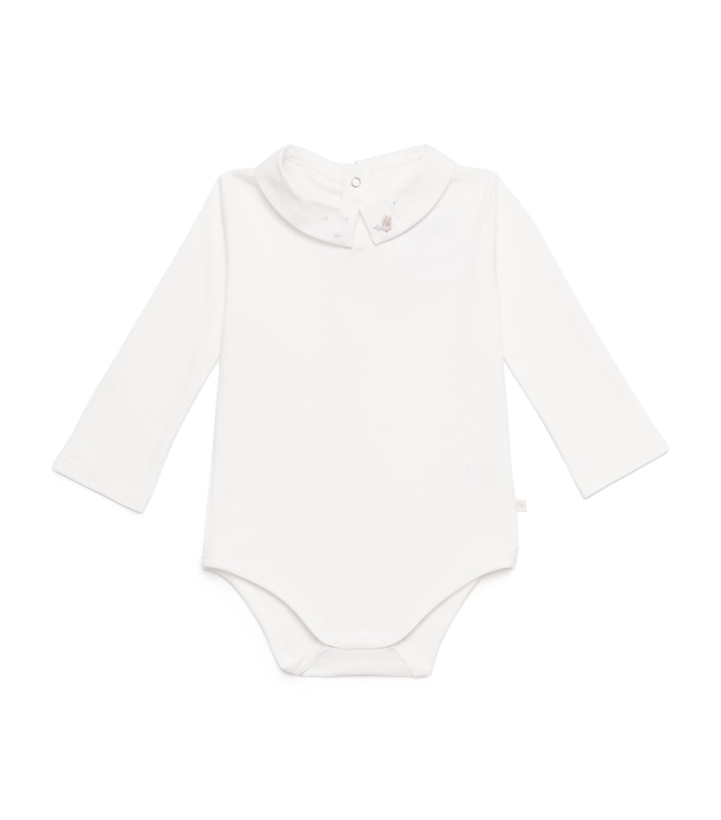 Marie-chantal Pima Cotton Embroidered Bodysuit In Neutral